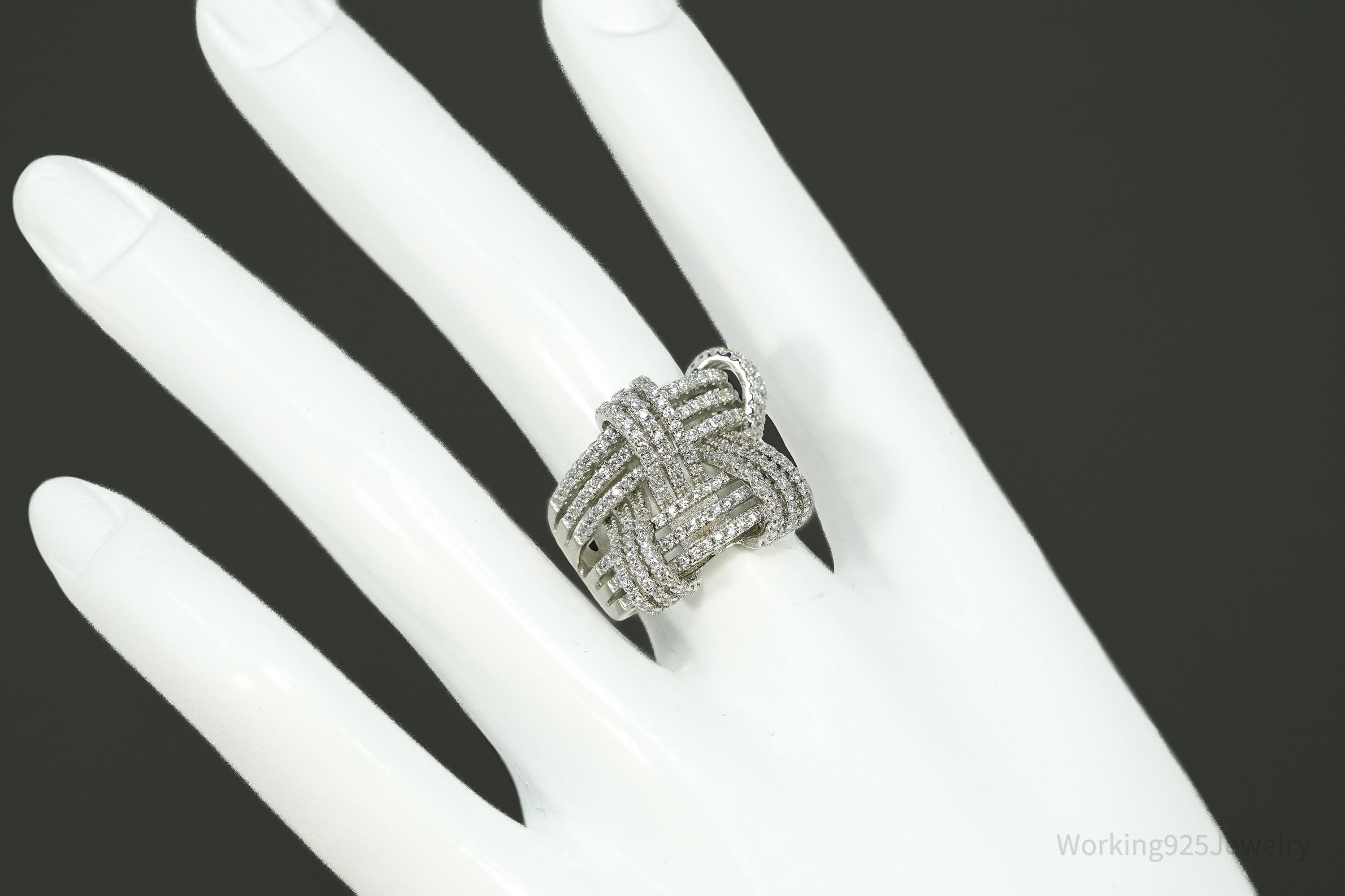 SUZY LEVIAN Pave Cubic Zirconia Sterling Silver Weaving Wide Band Ring Size 6.5