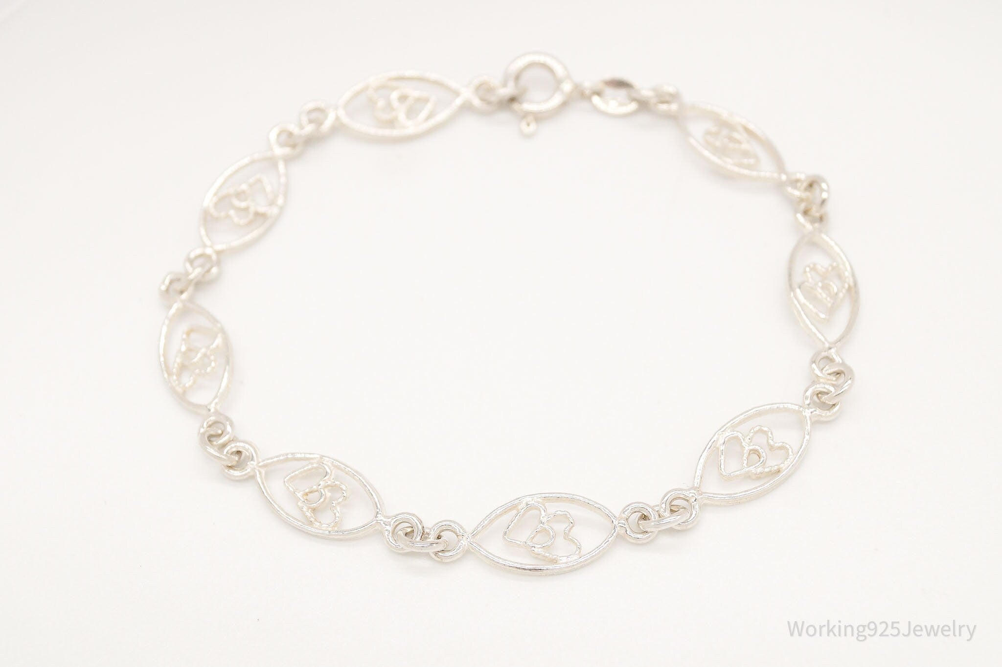 Vintage Linked Hearts Sterling Silver Bracelet