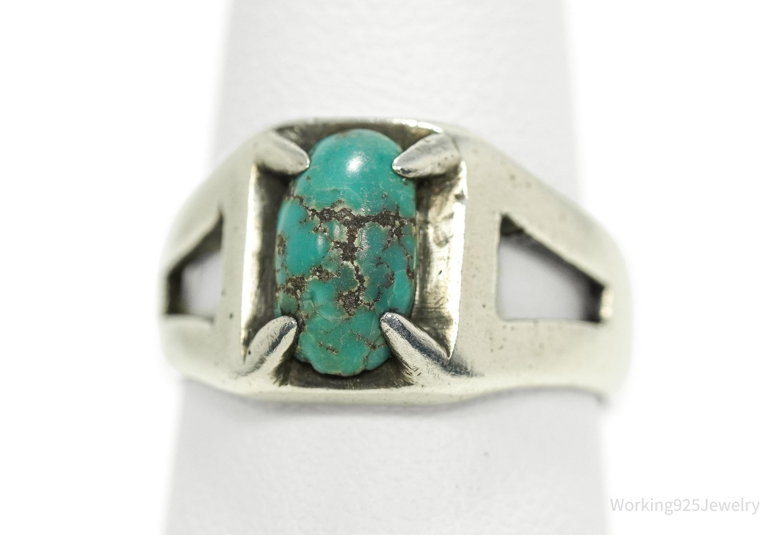 Vintage Native American Turquoise Unsigned Silver Ring - Size 5