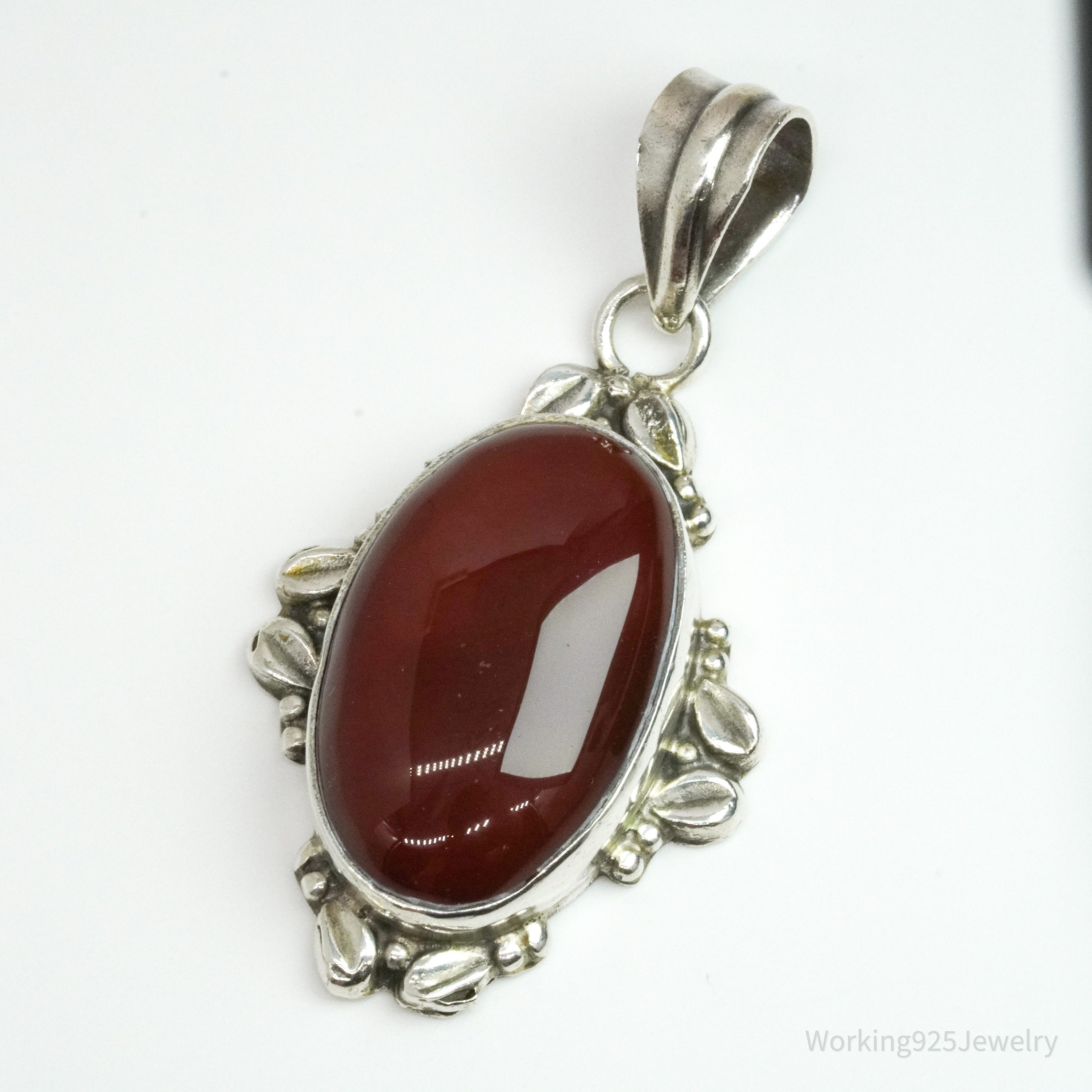Vintage Large Carnelian Sterling Silver Necklace Pendant