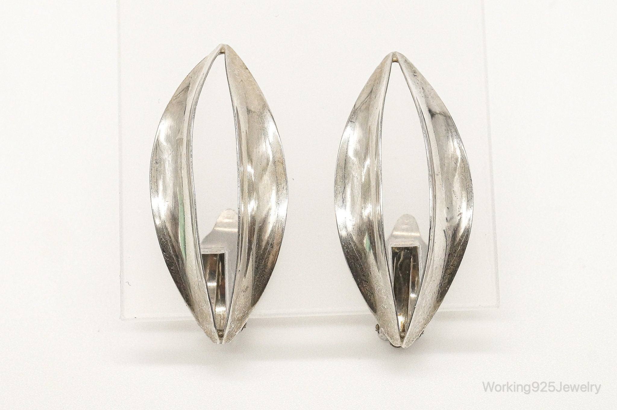 Vintage Modernist COF Carl Ove Frydensberg Sterling Silver Clip On Earrings