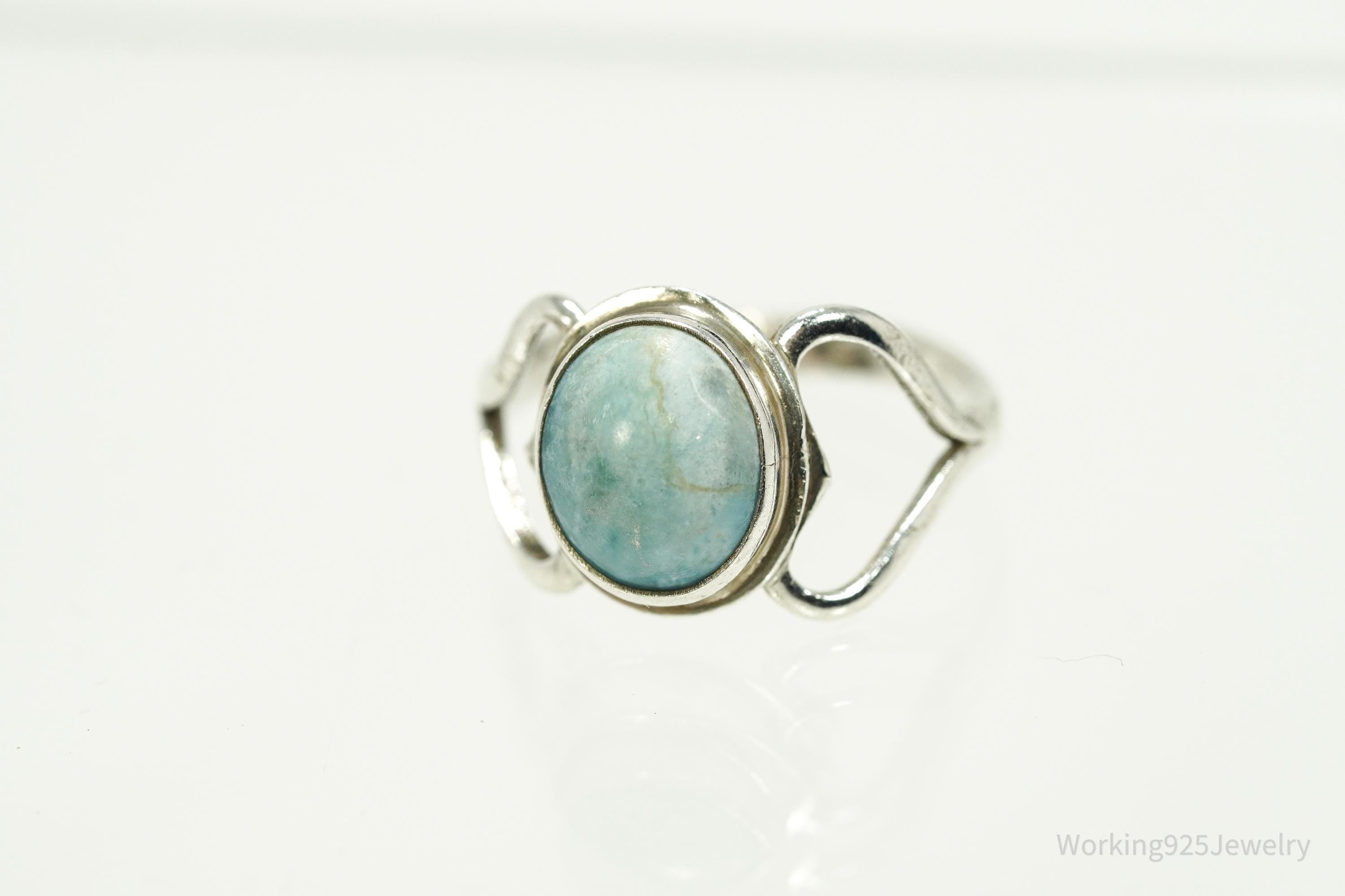 Vintage Blue Larimar Modernist Style Sterling Silver Ring - Size 6.25