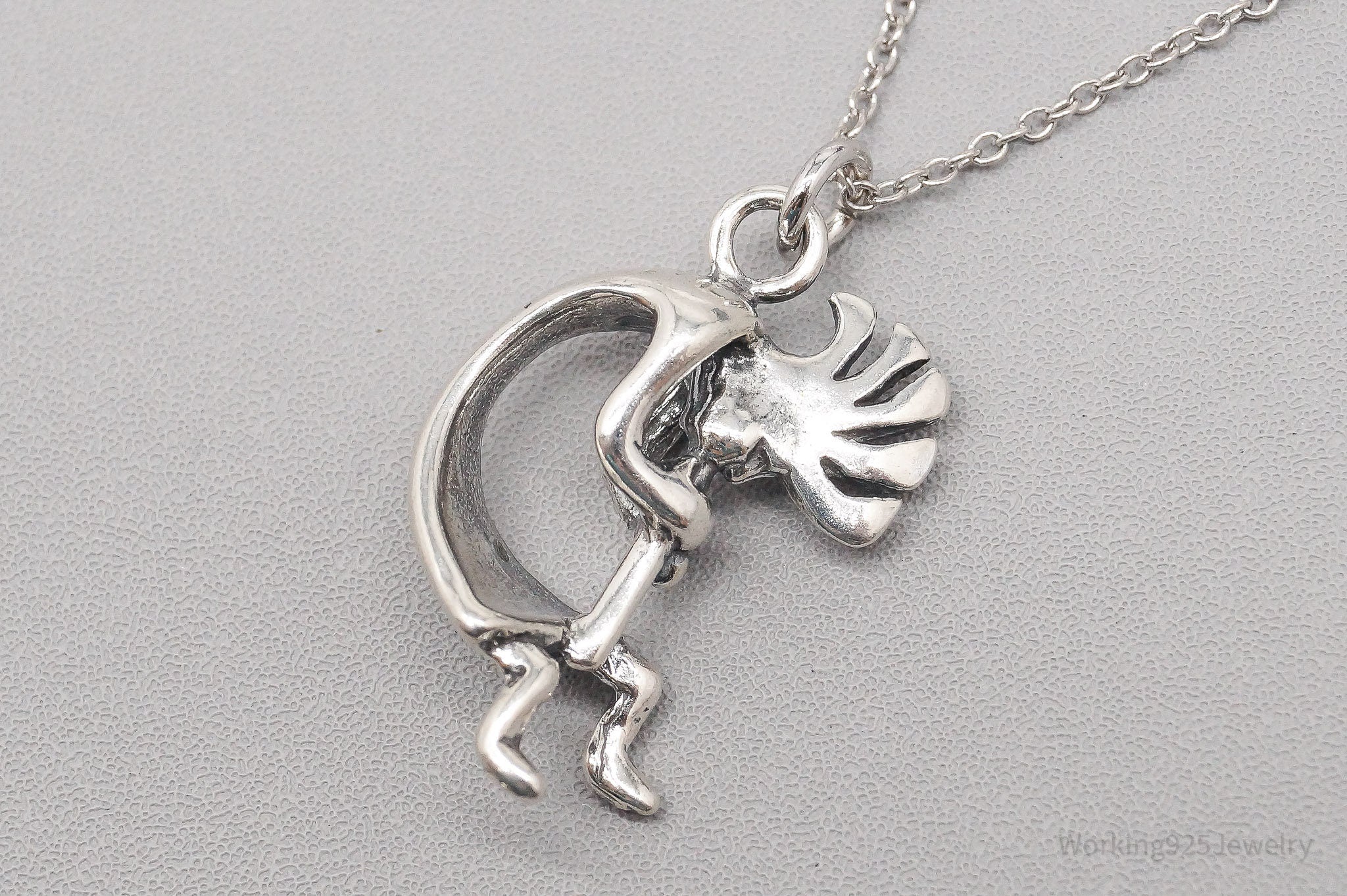 Vintage Native America Dancing Kokopelli Sterling Silver Necklace - 18"