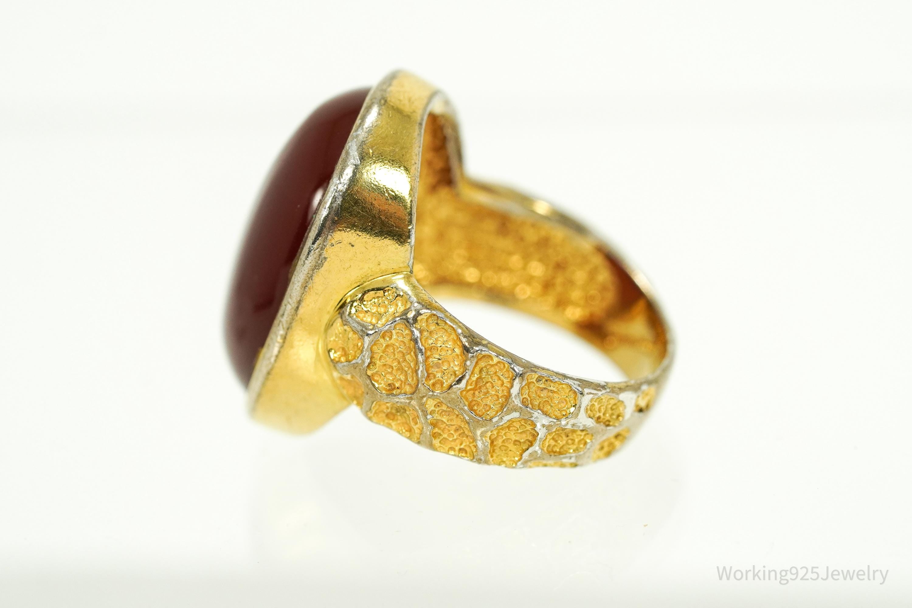 Vintage Designer BADAVICI Carnelian Gold Wash Sterling Silver Ring - Size 6.5