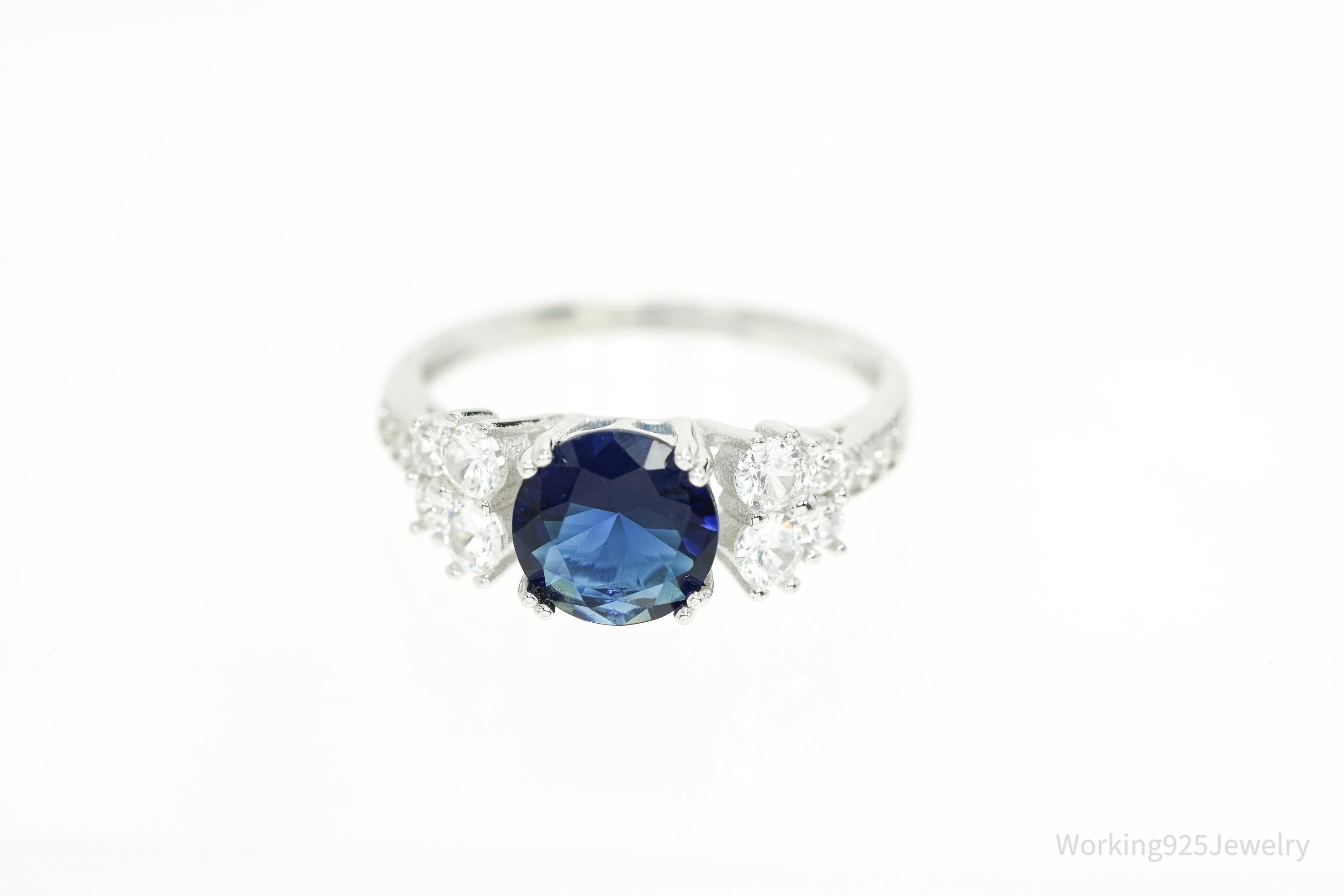 FZN Lab Sapphire Cubic Zirconia Sterling Silver Ring - Size 8