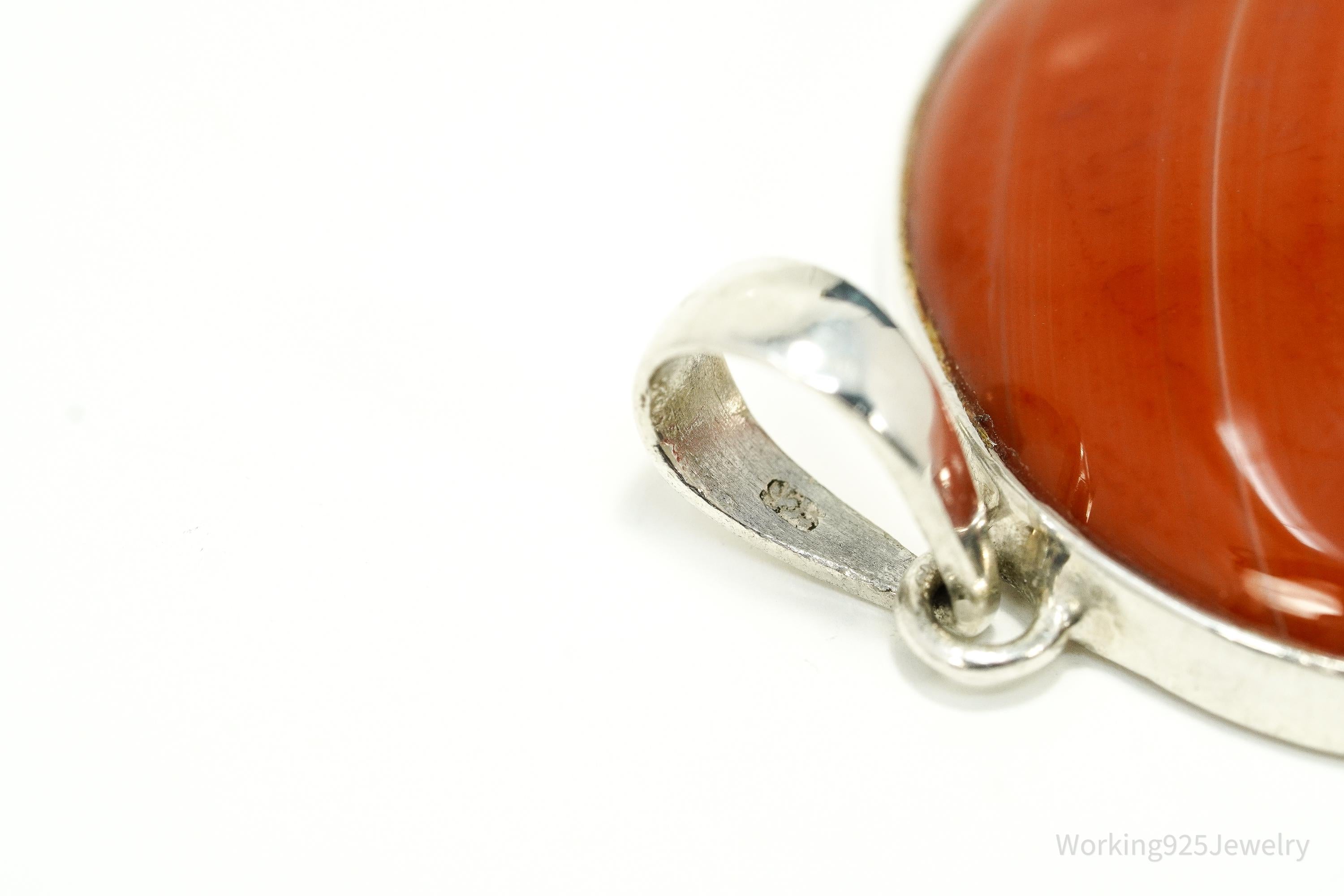 Large Vintage Red Agate Sterling Silver Pendant