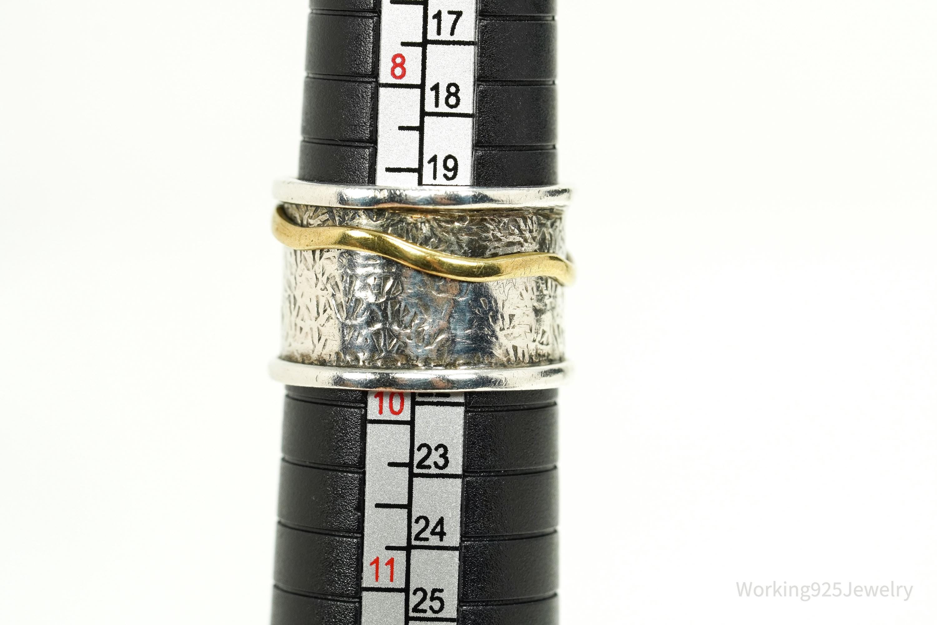 Vintage Brass Sterling Silver Band Ring- Size 9.75