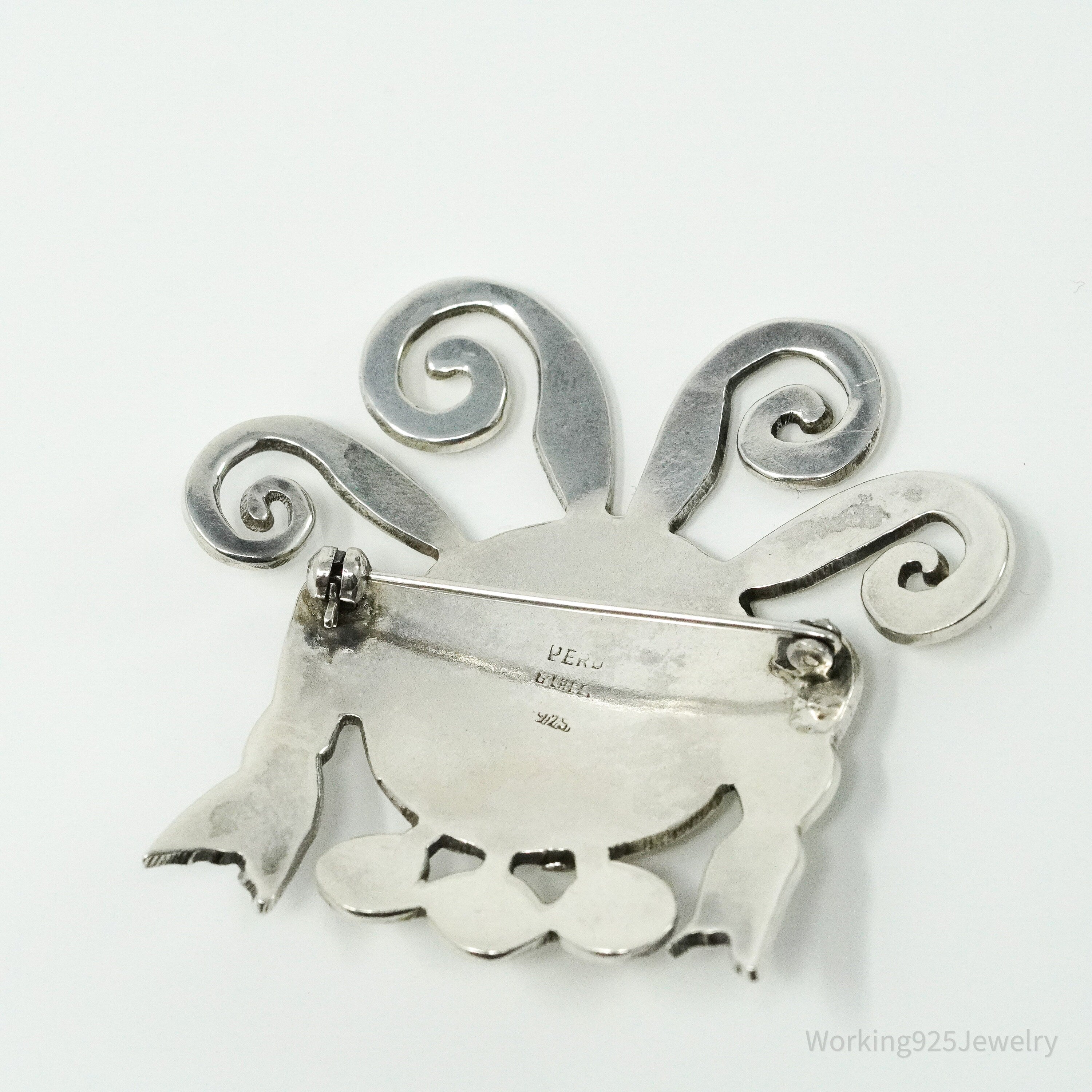 Large Vintage Aztec Mayan Sterling Silver Brooch Pin