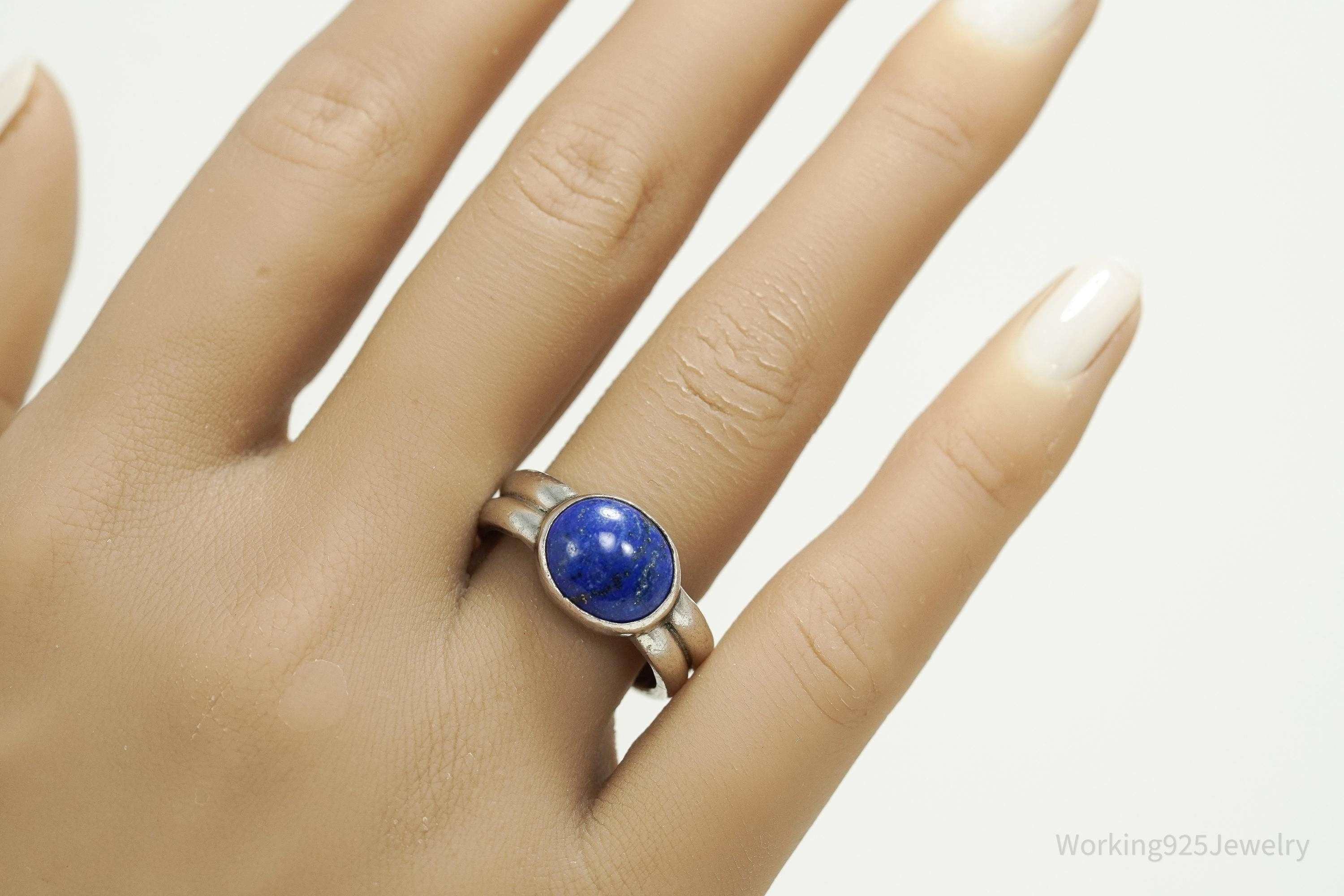 Vintage Early Mexico Designer Carsi Lapis Lazuli Sterling Silver Ring Size 8