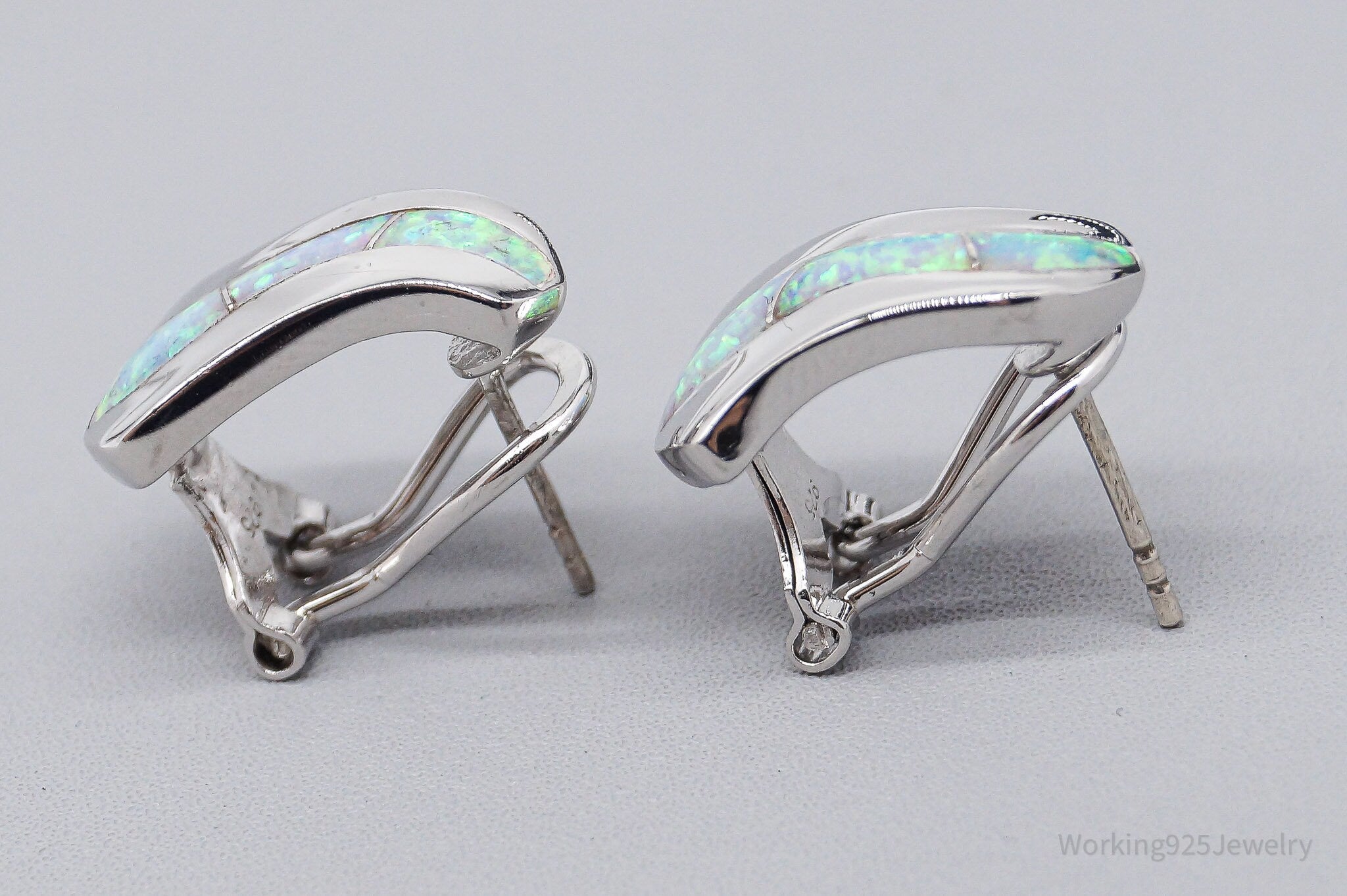 Vintage Opal Inlay Sterling Silver Earrings