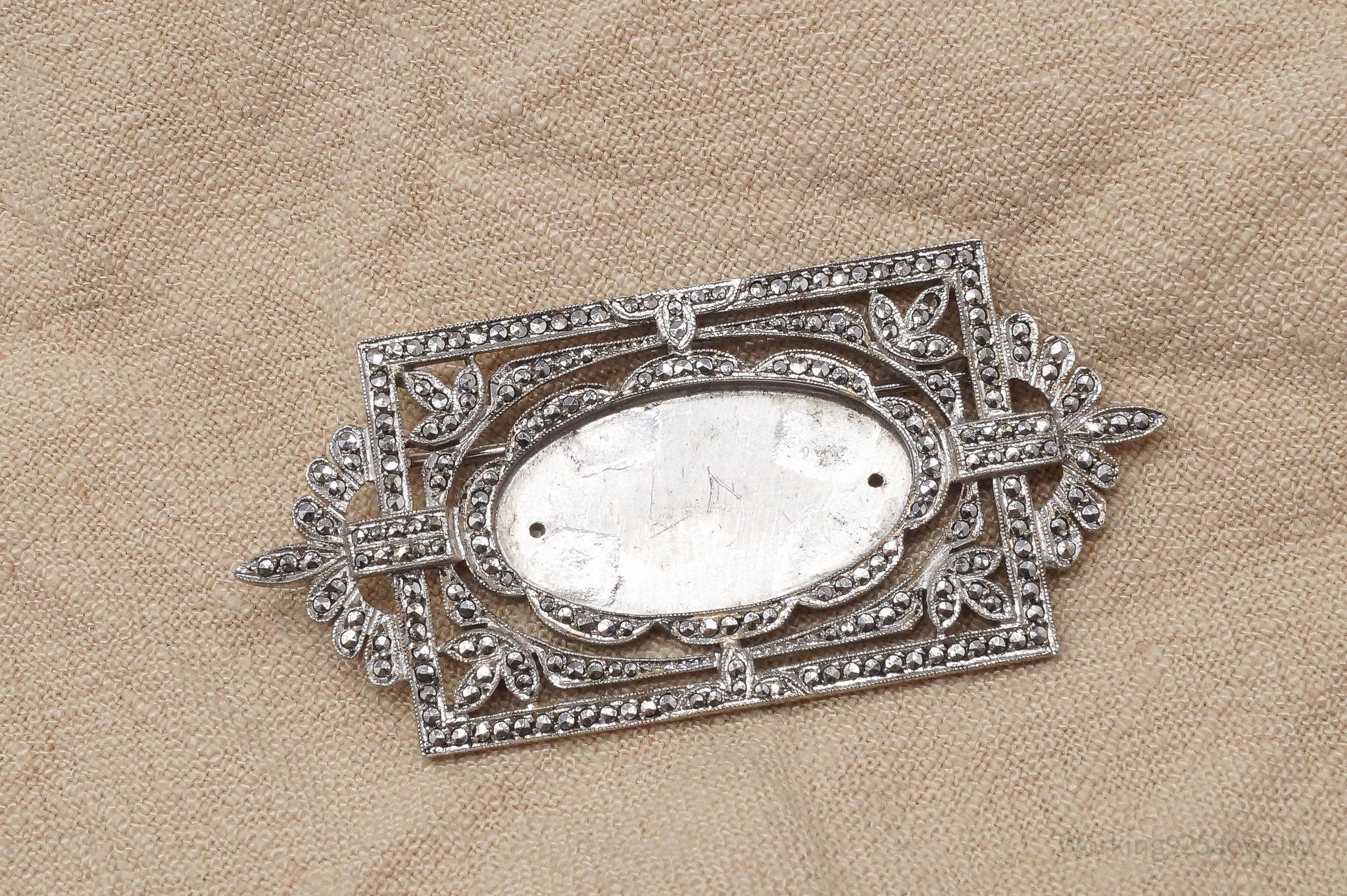 Antique 1930s Marcasite Art Deco Sterling Silver Brooch Pin