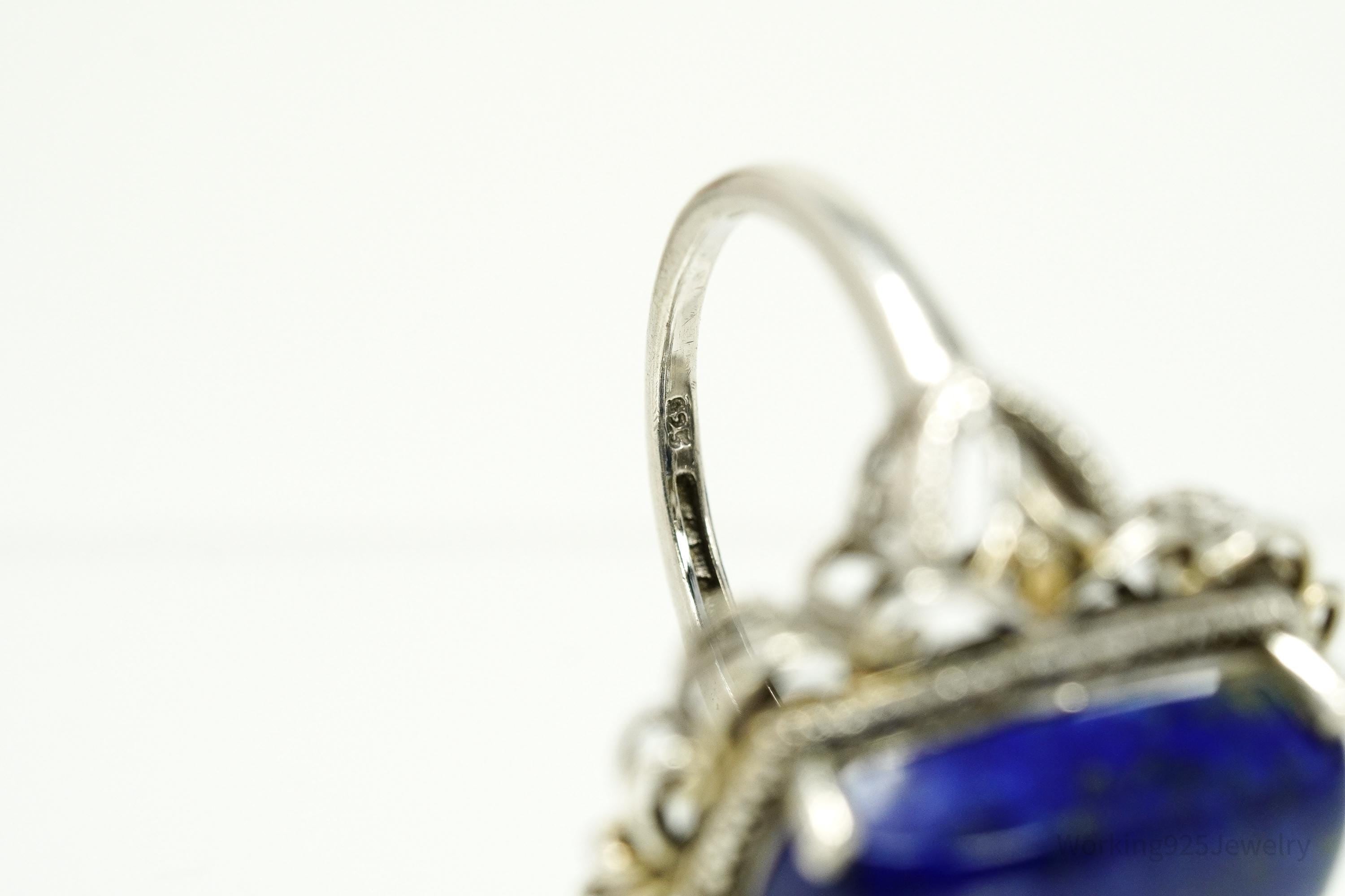 Vintage Lapis Lazuli & Diamond Gold Over Sterling Silver Ring - Size 10