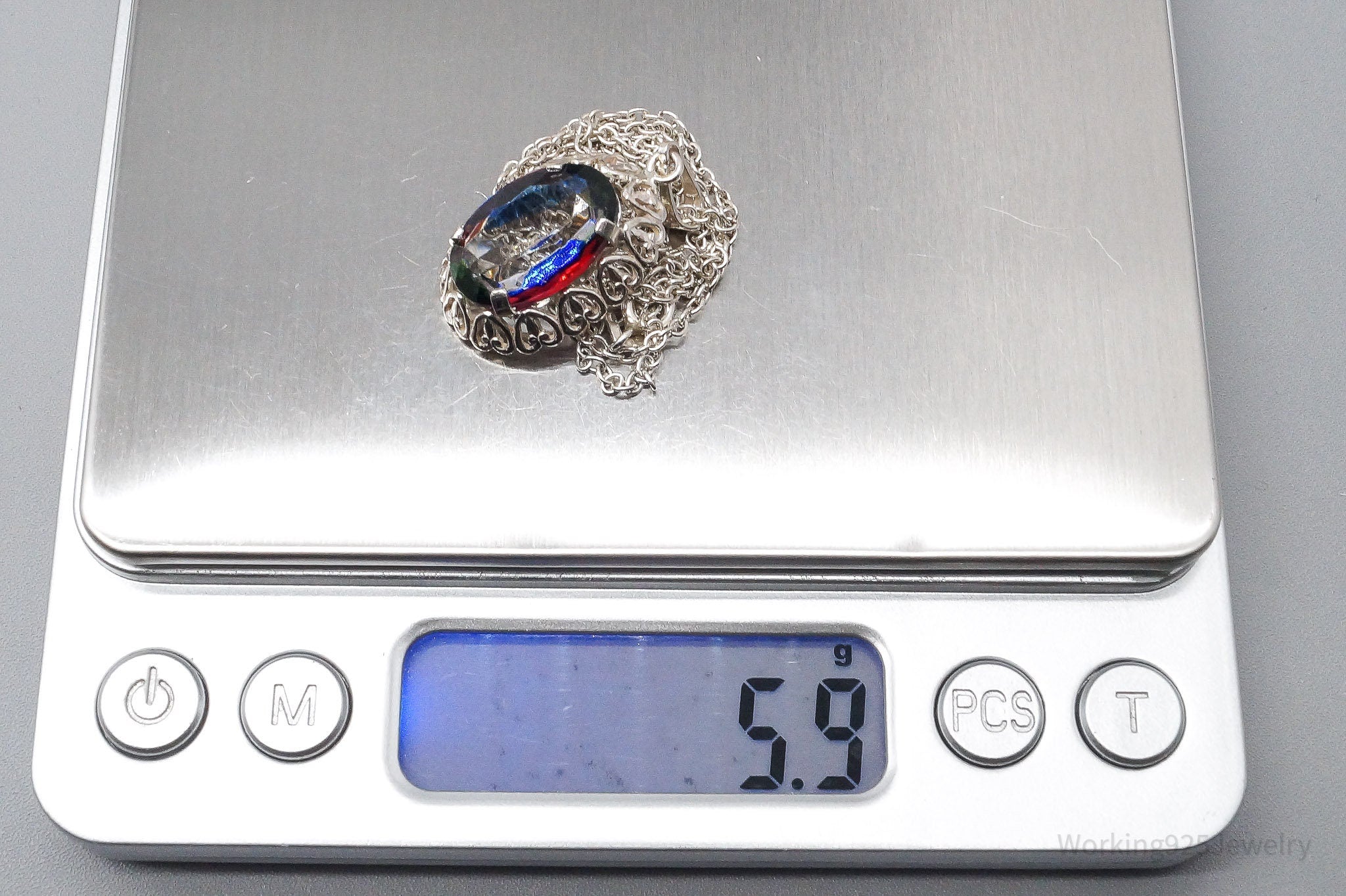 Rare Antique German Iris Glass 835 Silver Chain Necklace 18"