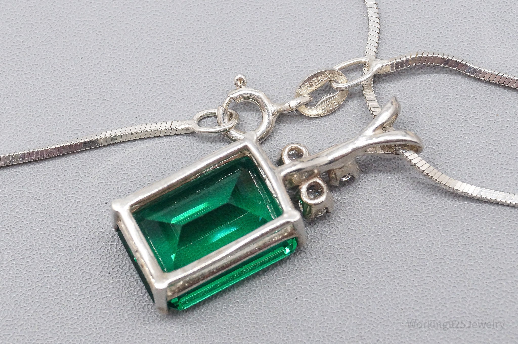 Vintage Lab Emerald Cubic Zirconia Sterling Silver Necklace 20"