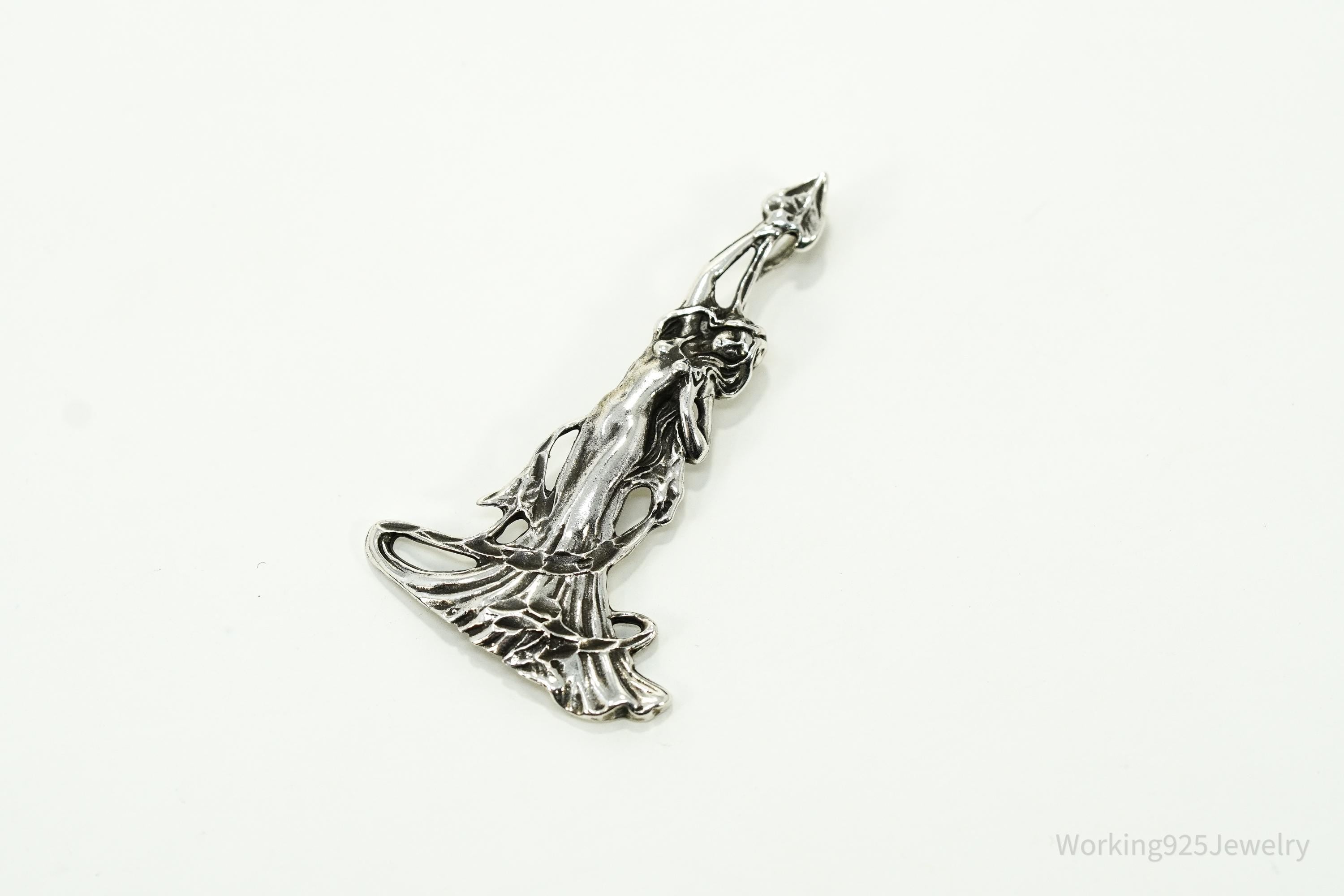 Vintage Art Nouveau Style Woman Sterling Silver Pendant