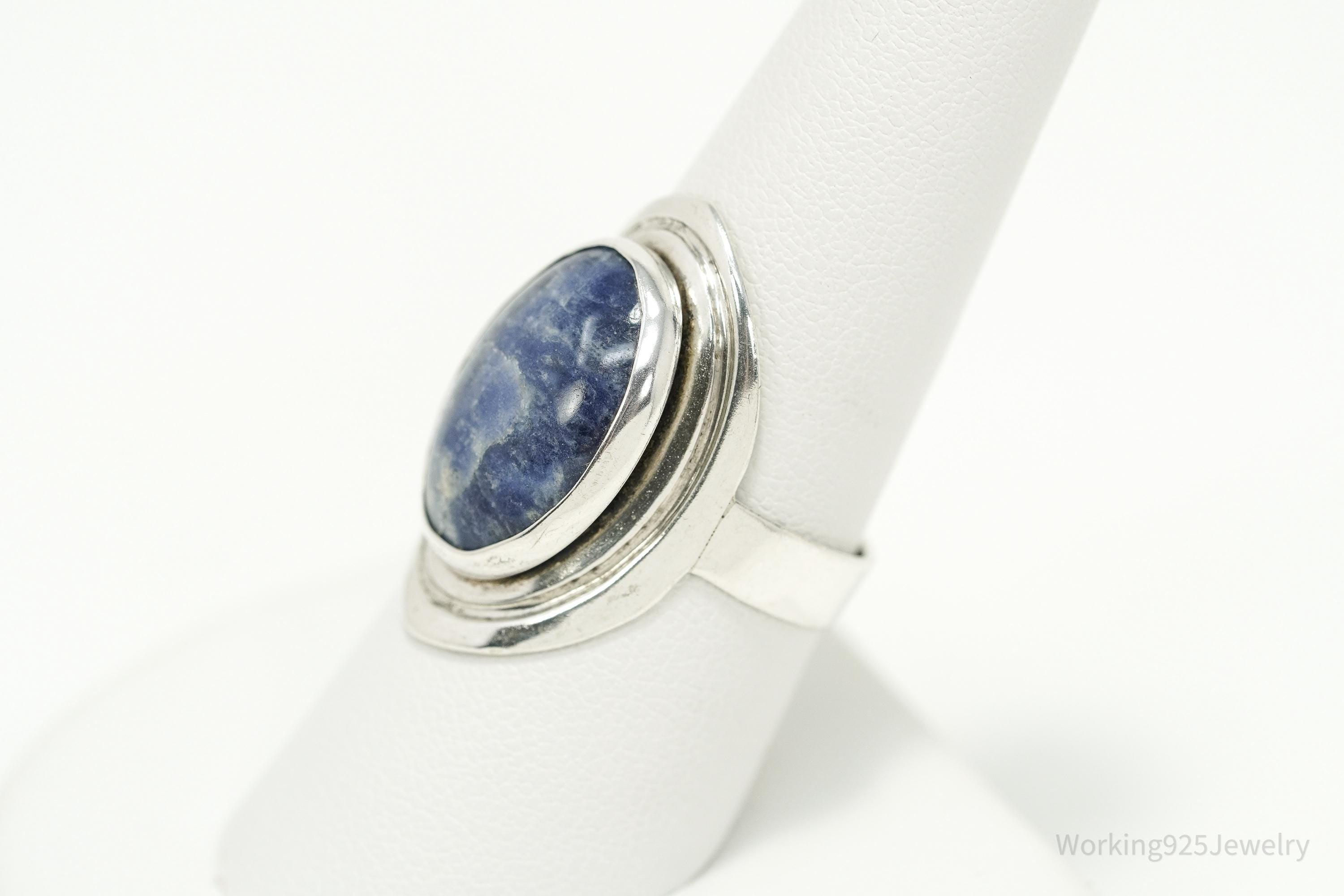 Vintage Lapis Lazuli Modernist Style Sterling Silver Ring - Size 8.5