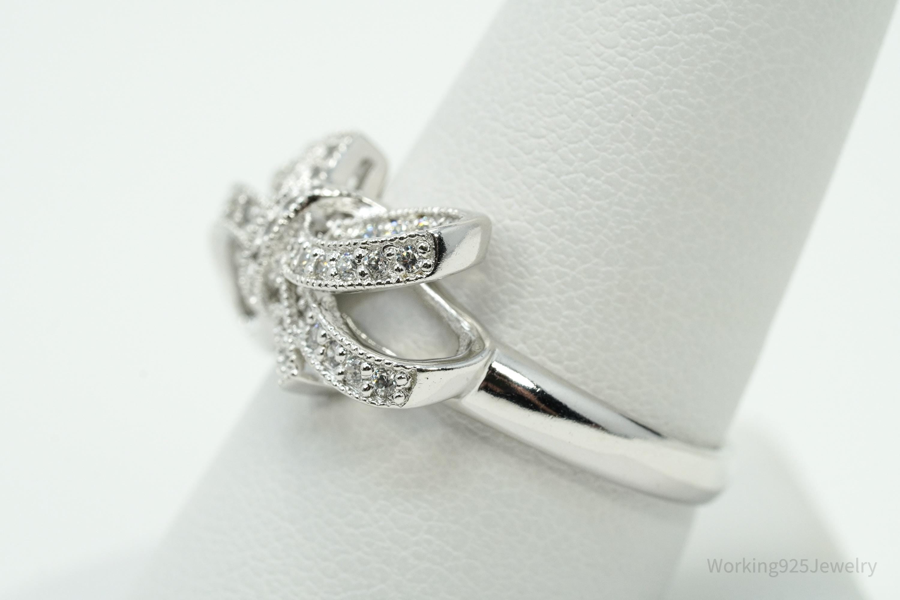 Vintage Cubic Zirconia Bow Sterling Silver Ring - Size 8.75