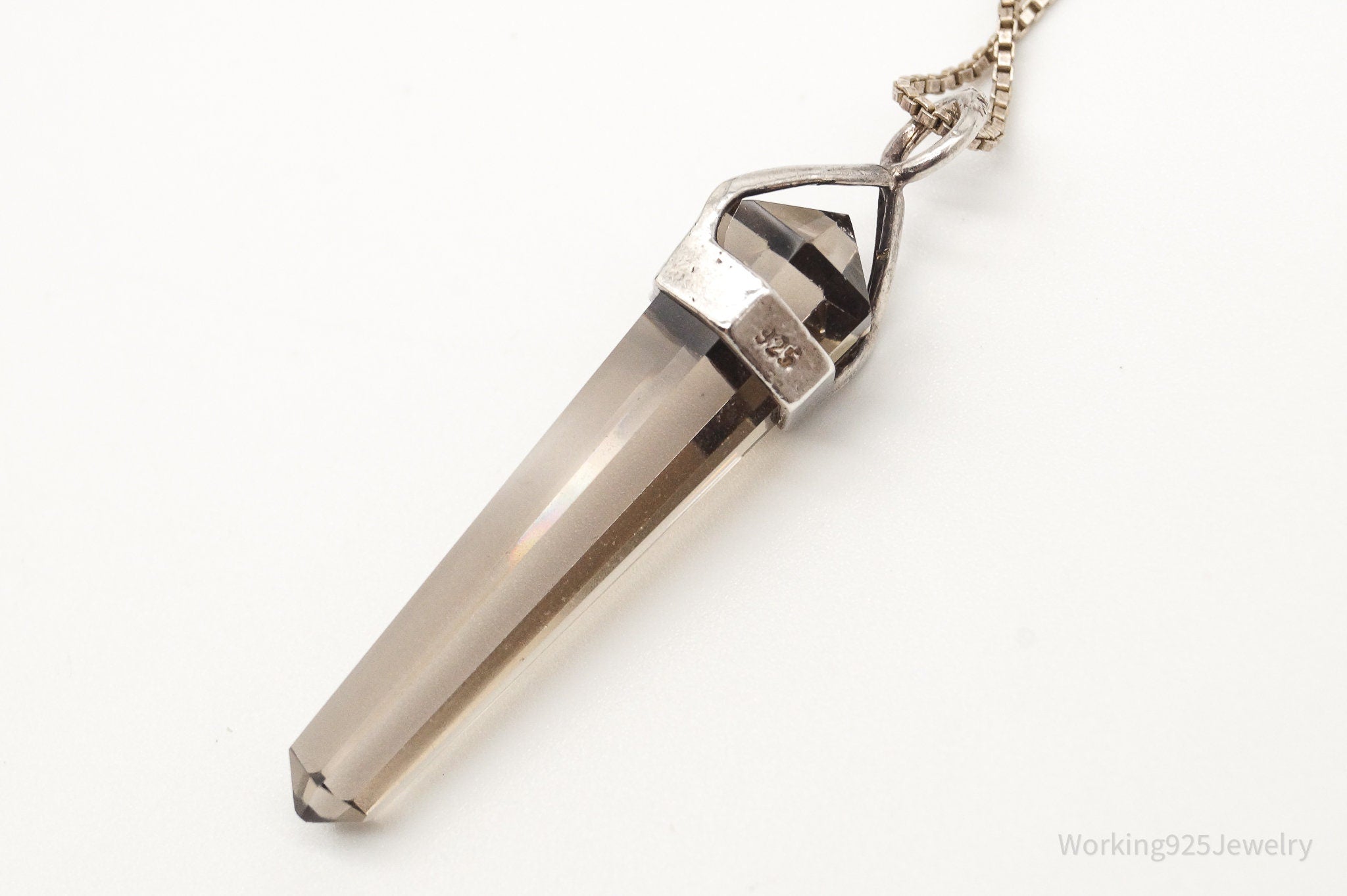 Vintage Large Smoky Topaz Sterling Silver Necklace