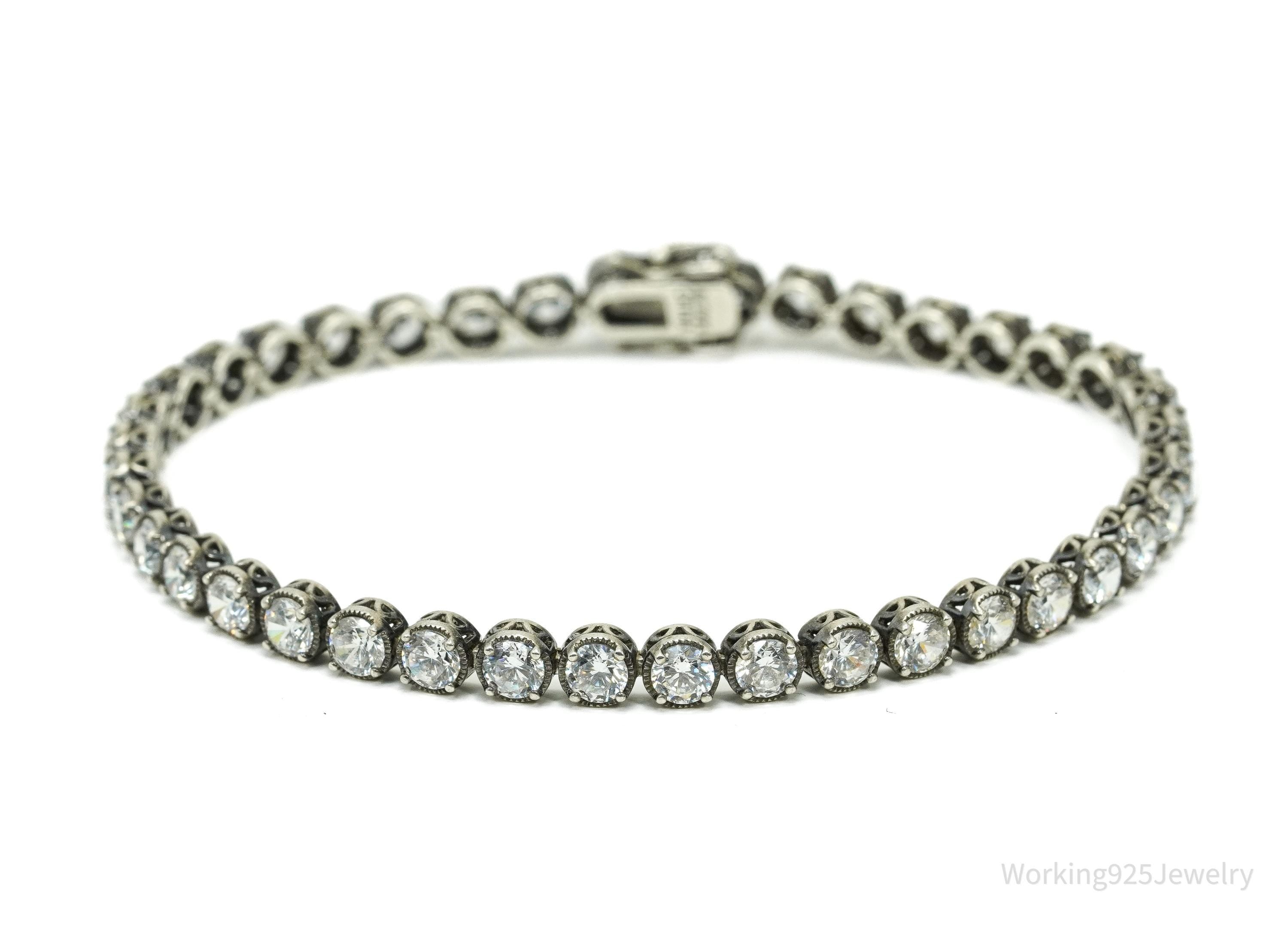 Vintage Platinum Clad Cubic Zirconia Sterling Silver Bracelet 8"