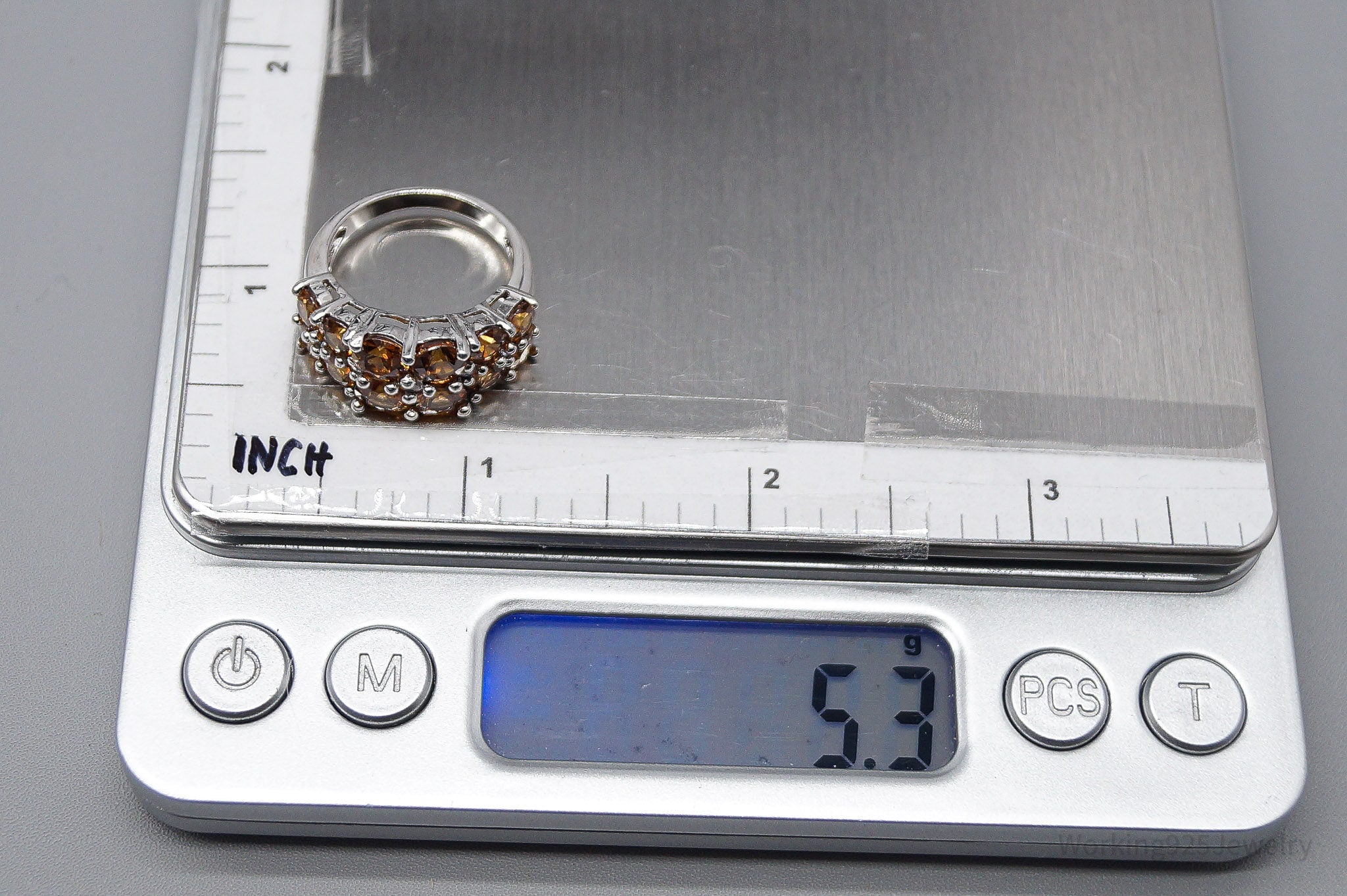 Vintage Citrine & Cubic Zirconia Sterling Silver Ring - Size 6