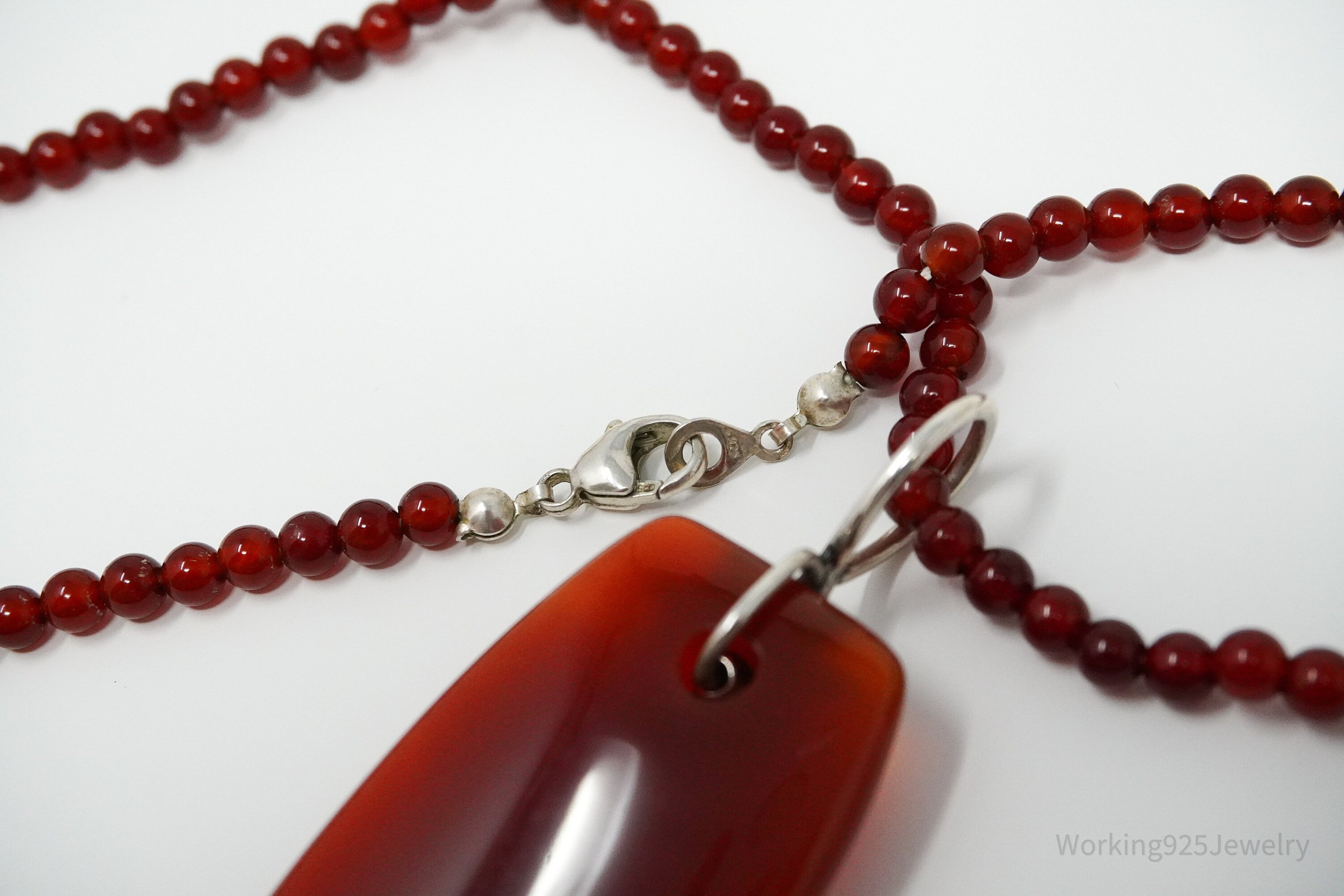 Vintage Carnelian Sterling Silver Necklace 36"