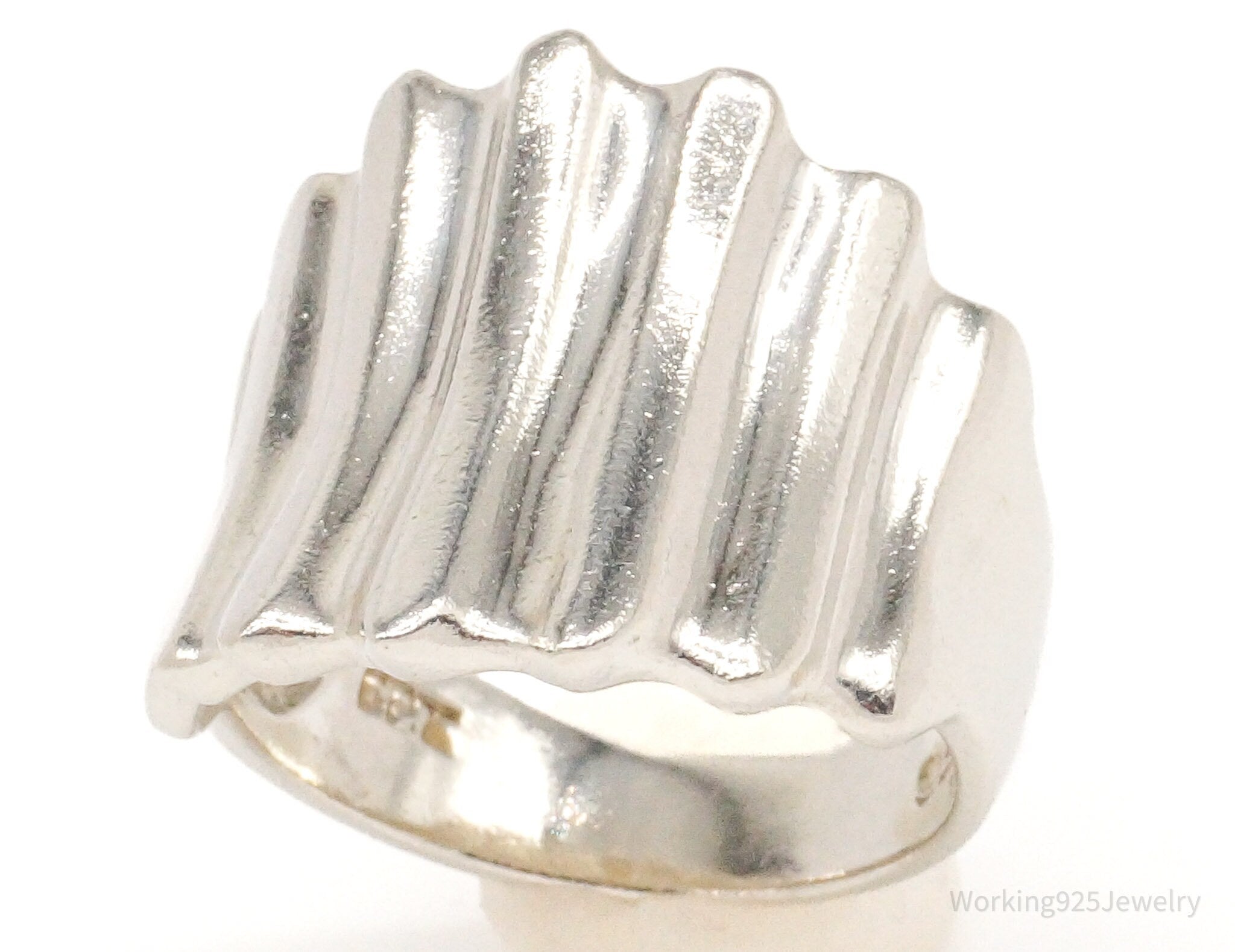 Vintage Modernist Puffy Ribbed Style Sterling Silver Ring - Size 10