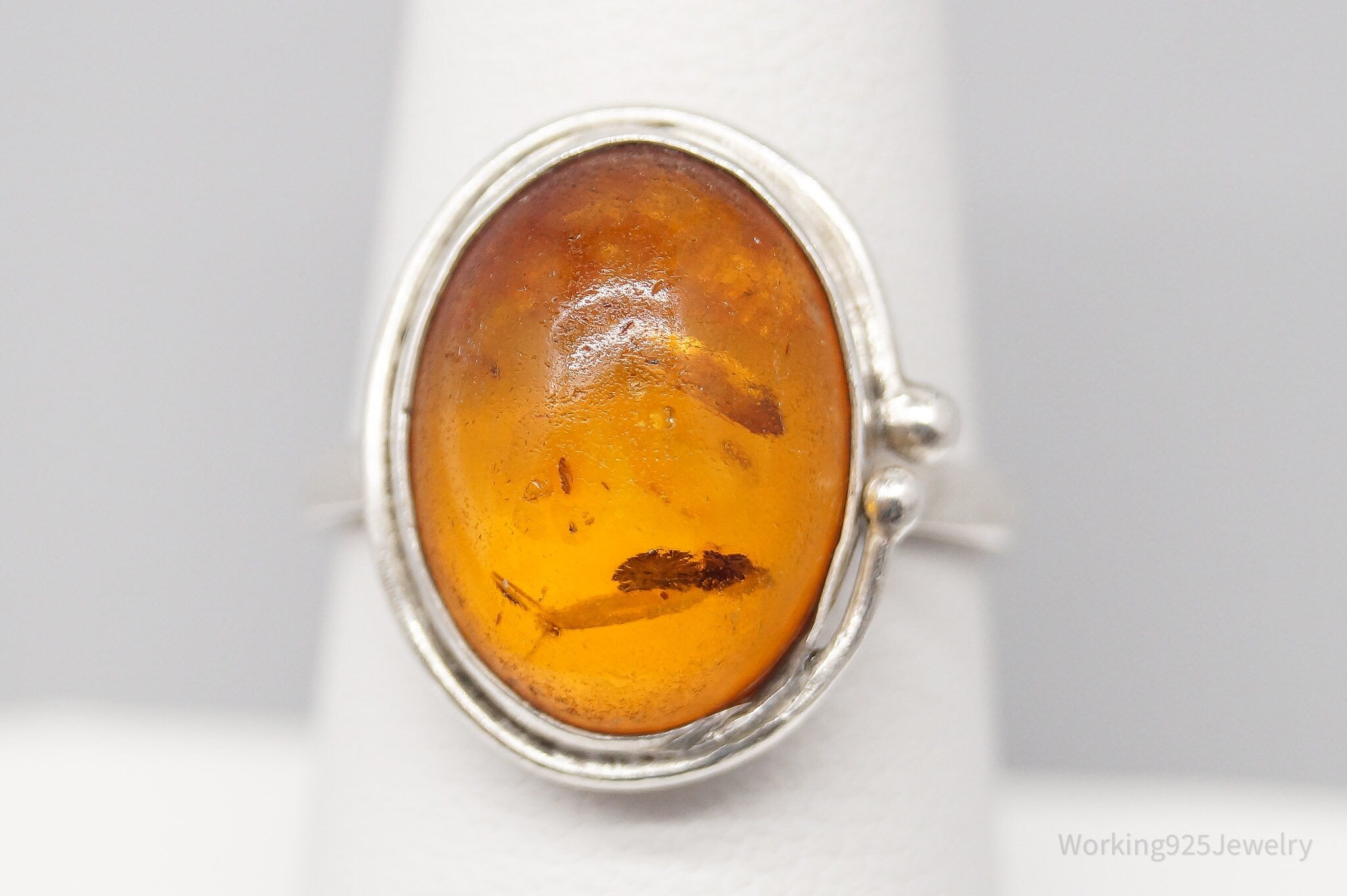 Vintage Amber Silver Ring - Size 7.5