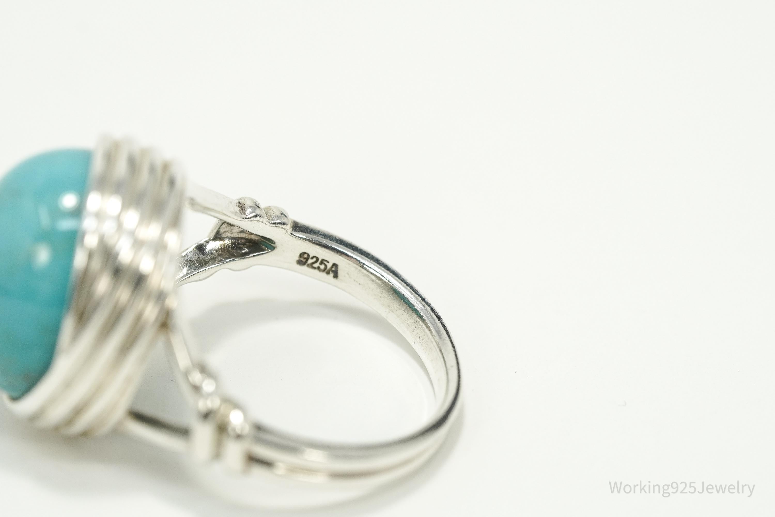 Vintage Turquoise Split Shank Sterling Silver Ring Size 9