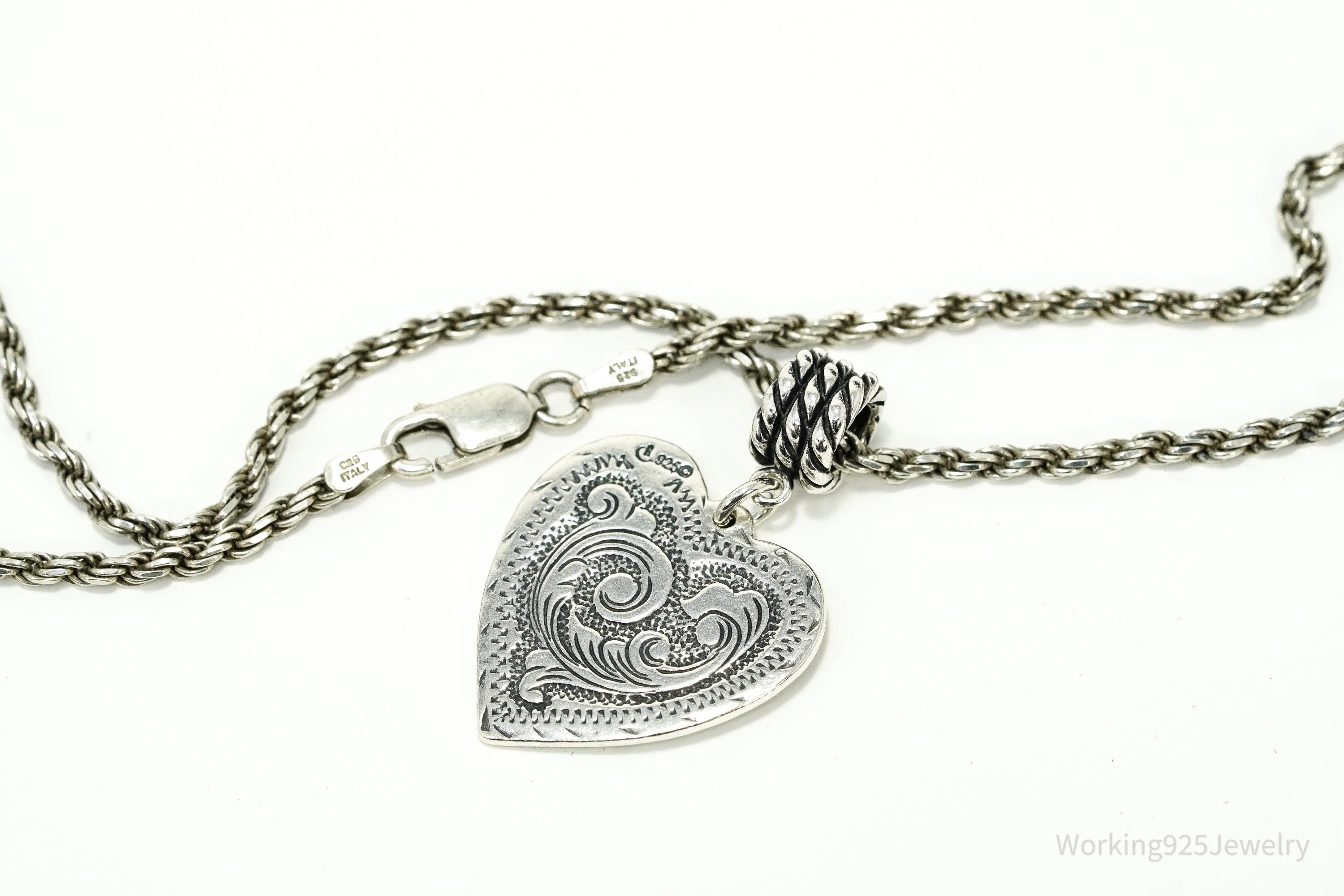 Vintage Native Carolyn Pollack Relios Flower Heart Sterling Silver Necklace 18"