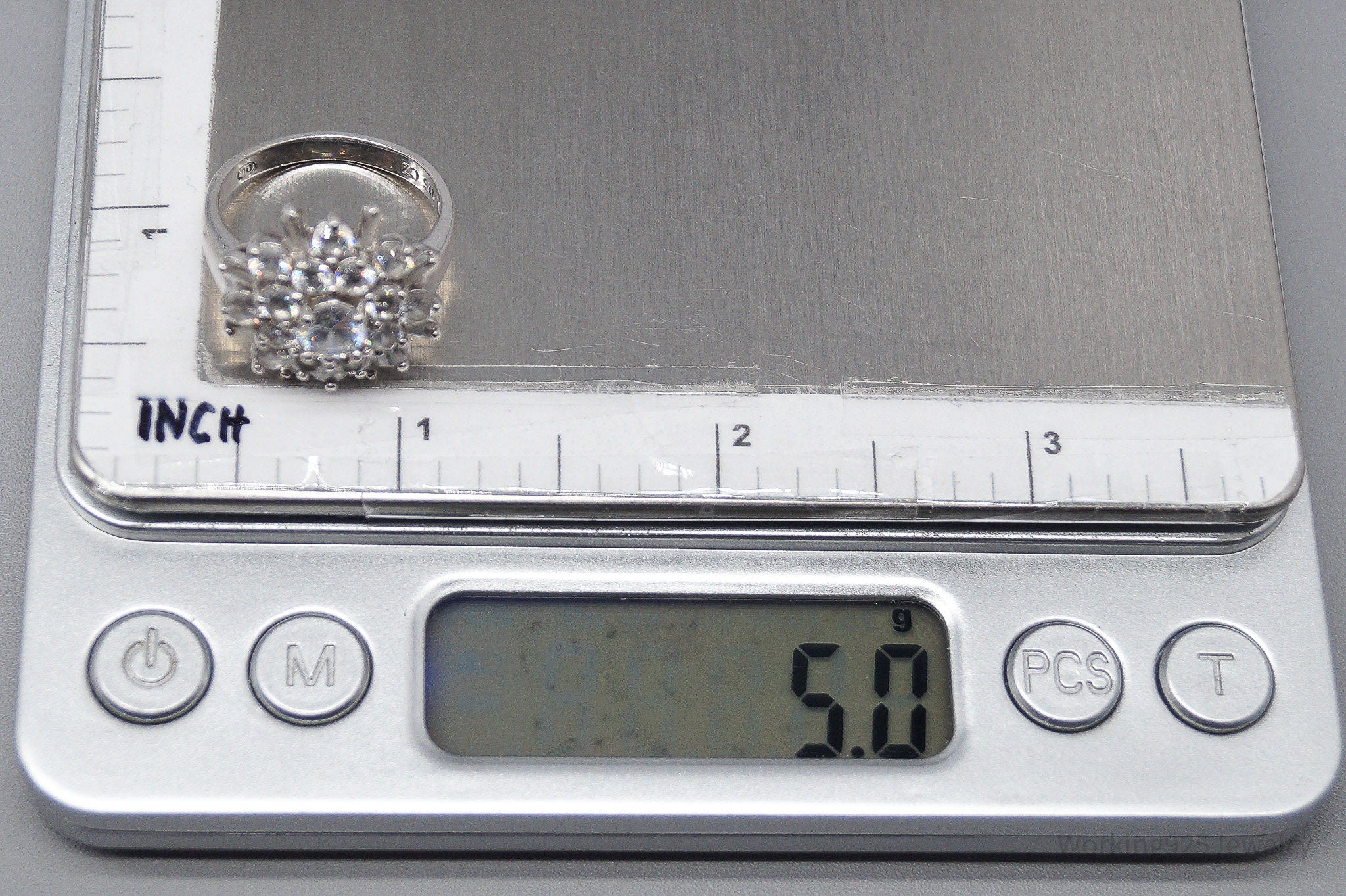 Vintage Ballerina Cluster Cubic Zirconia Sterling Silver Ring - Size 7.25