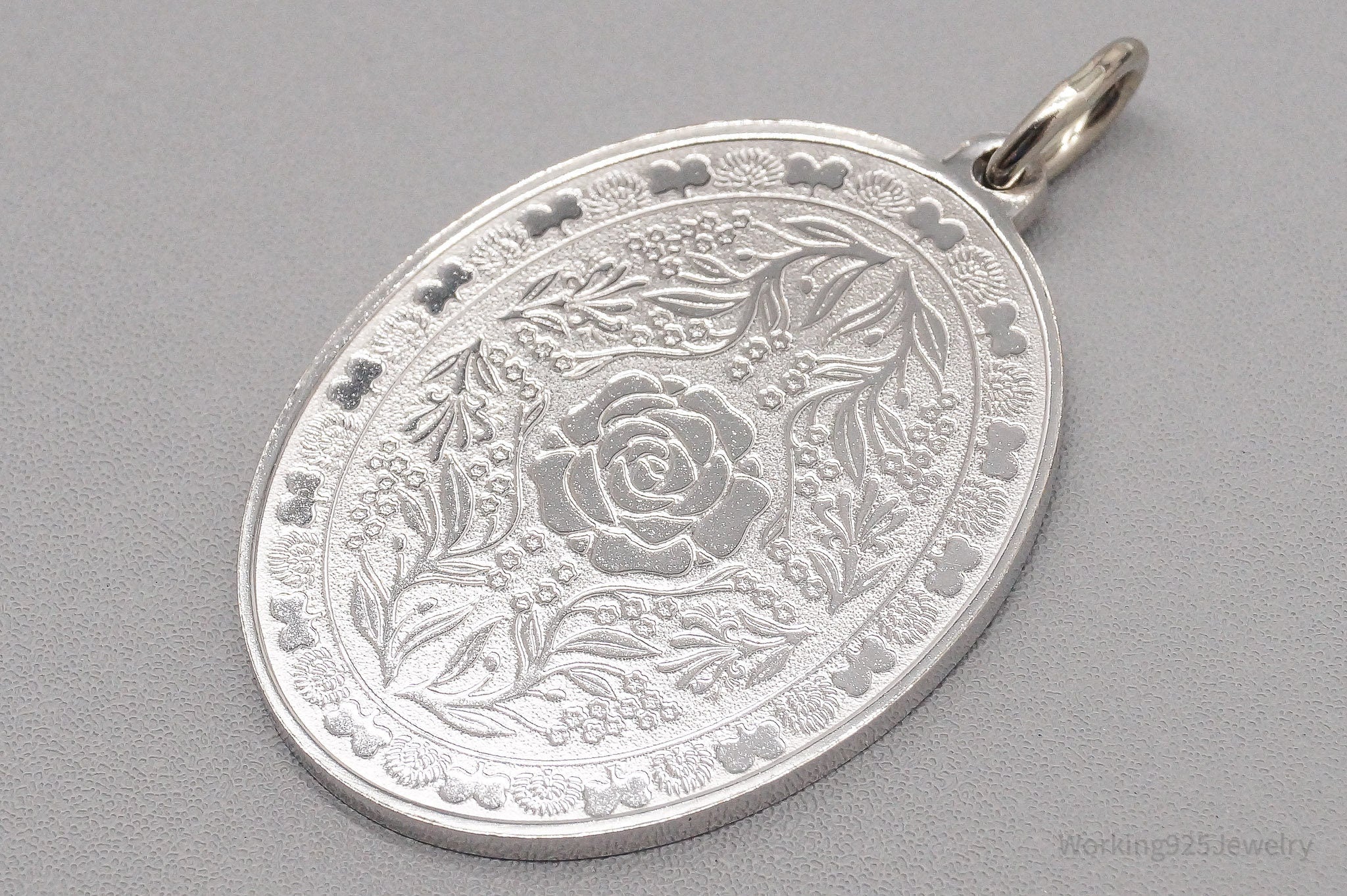 Vintage Rose Floral Sterling Silver Rose Pendant