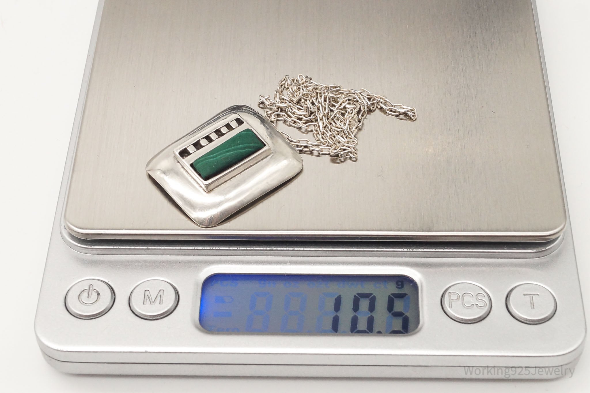 Vintage Malachite Modernist Sterling Silver Necklace