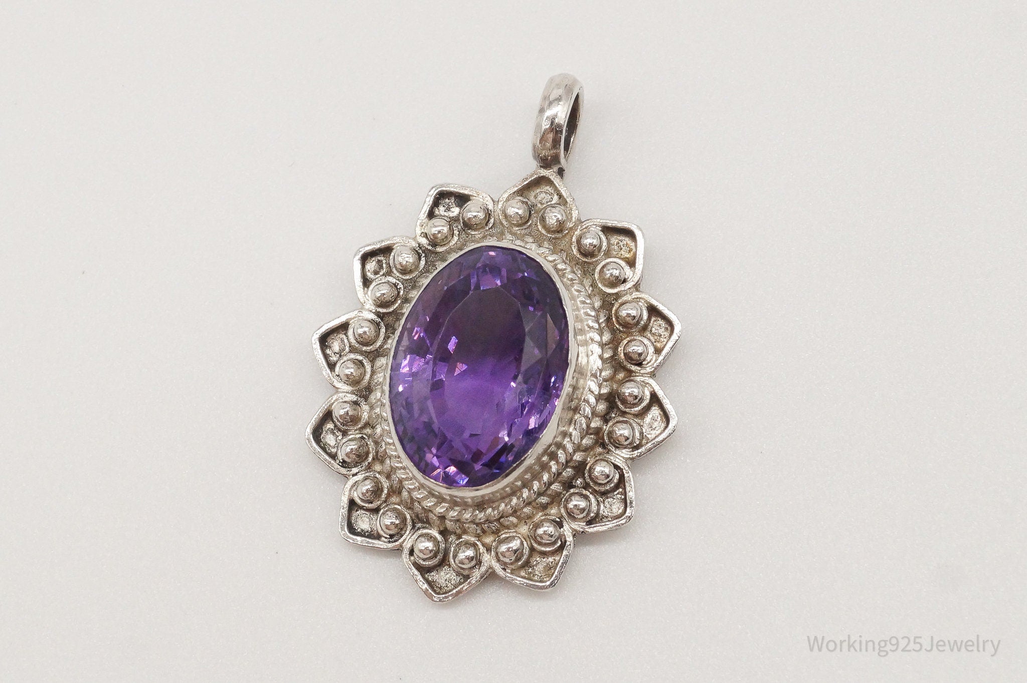 Vintage Large Amethyst Sterling Silver Pendant