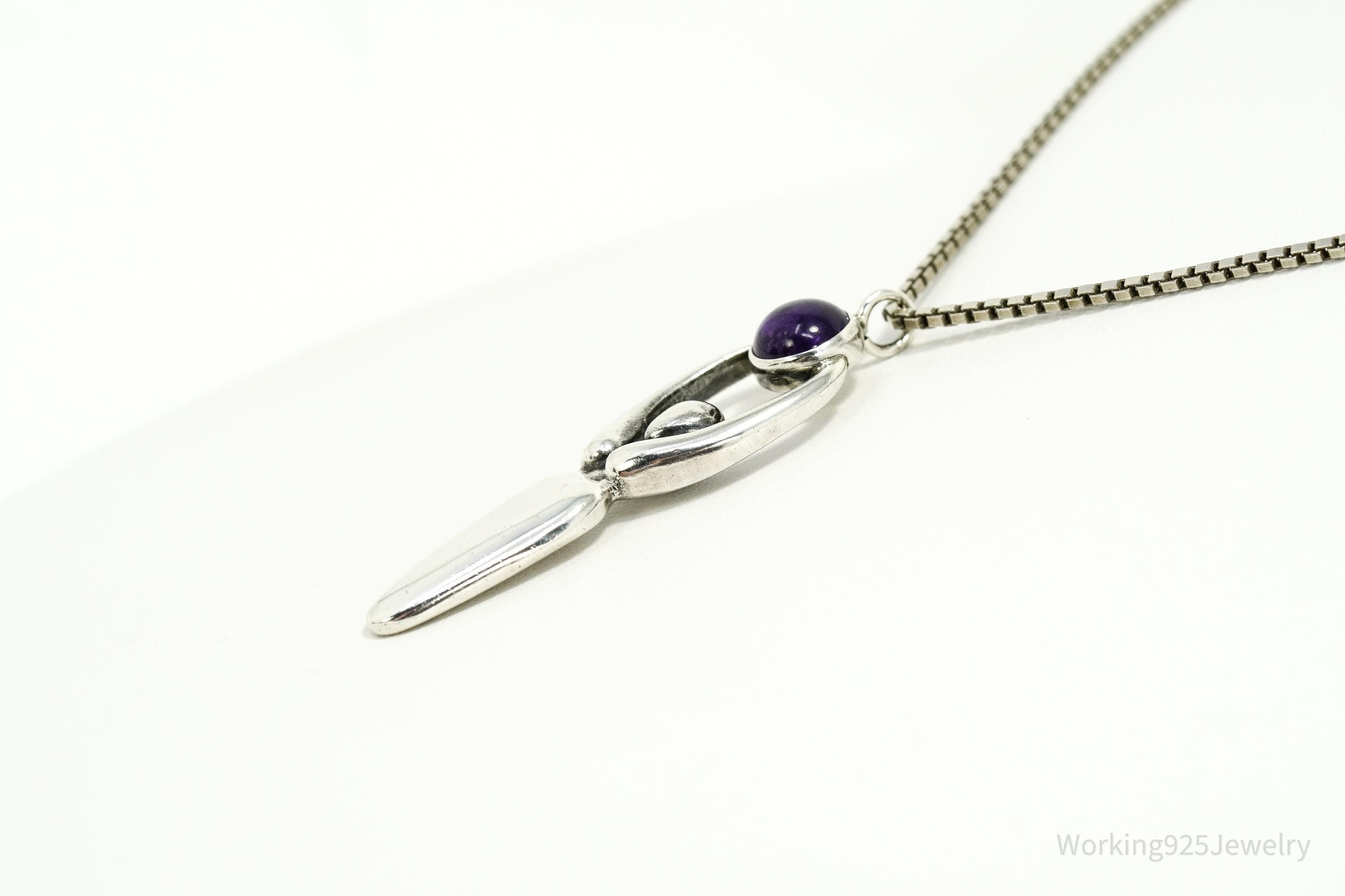 Vintage Amethyst Goddess Sterling Silver Necklace 22"