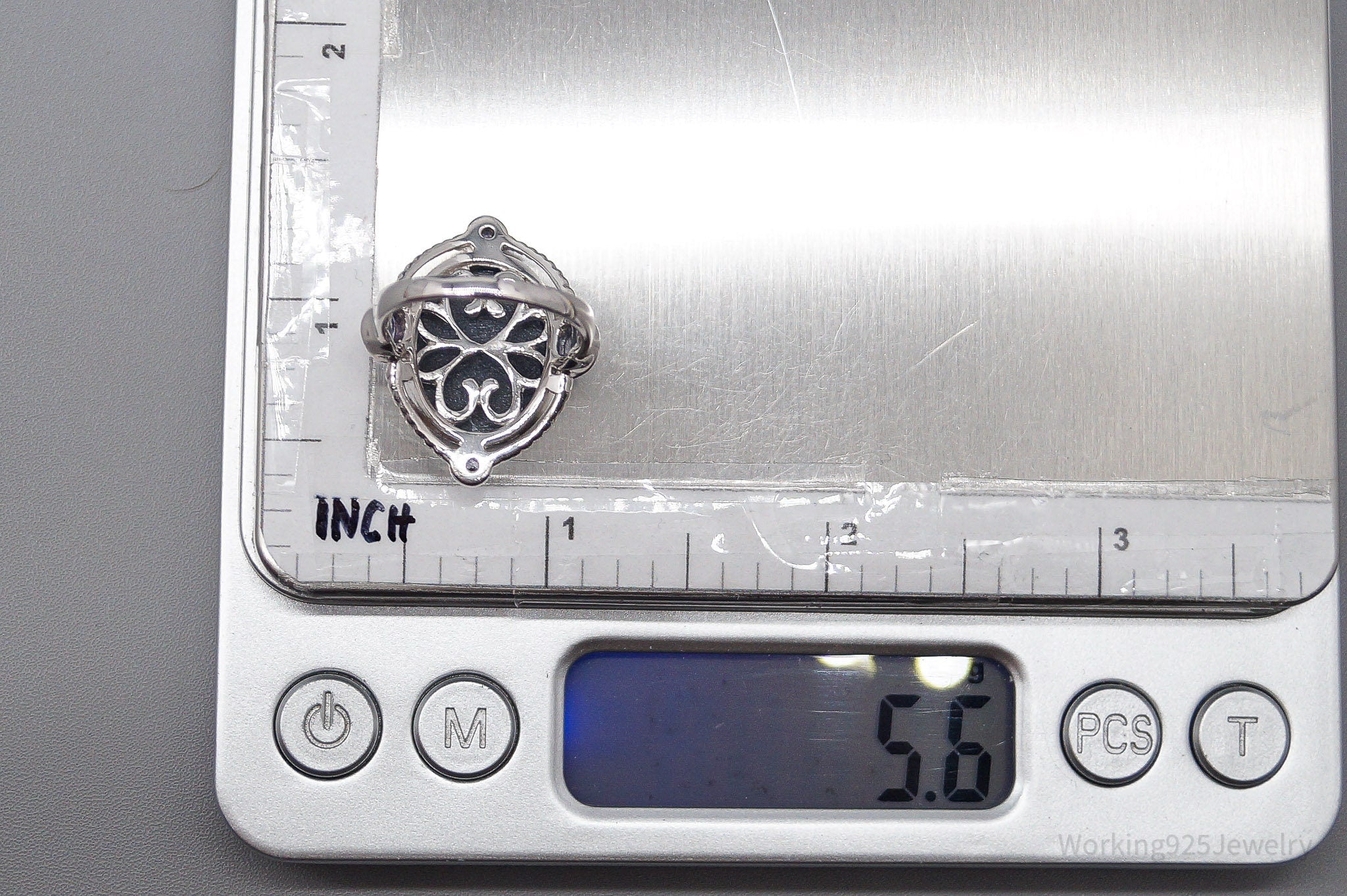 Vintage Blue Druzy Quartz & Tanzanite Sterling Silver Ring - Size 6