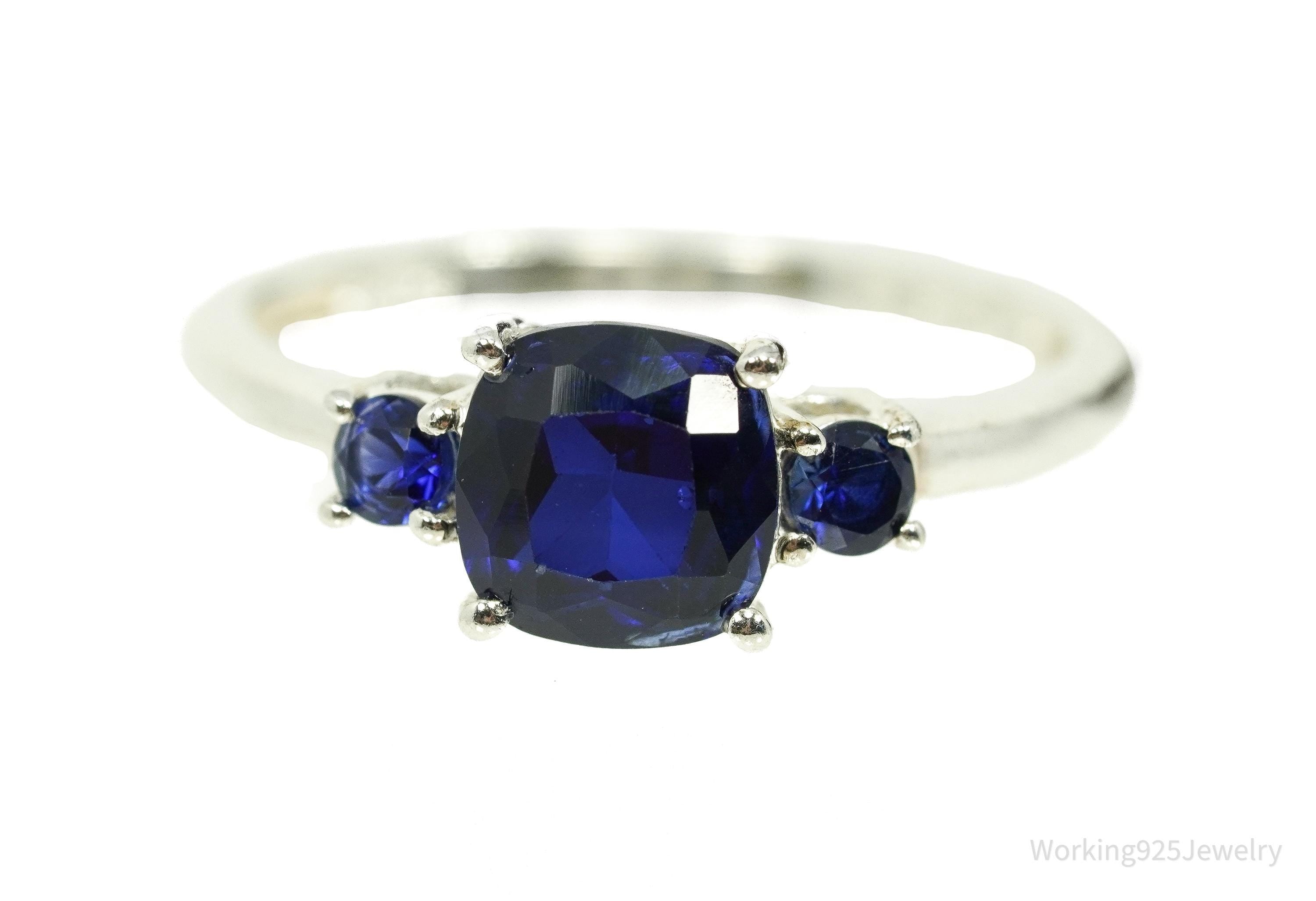Vintage Blue Sapphire Sterling Silver Ring - Size 8