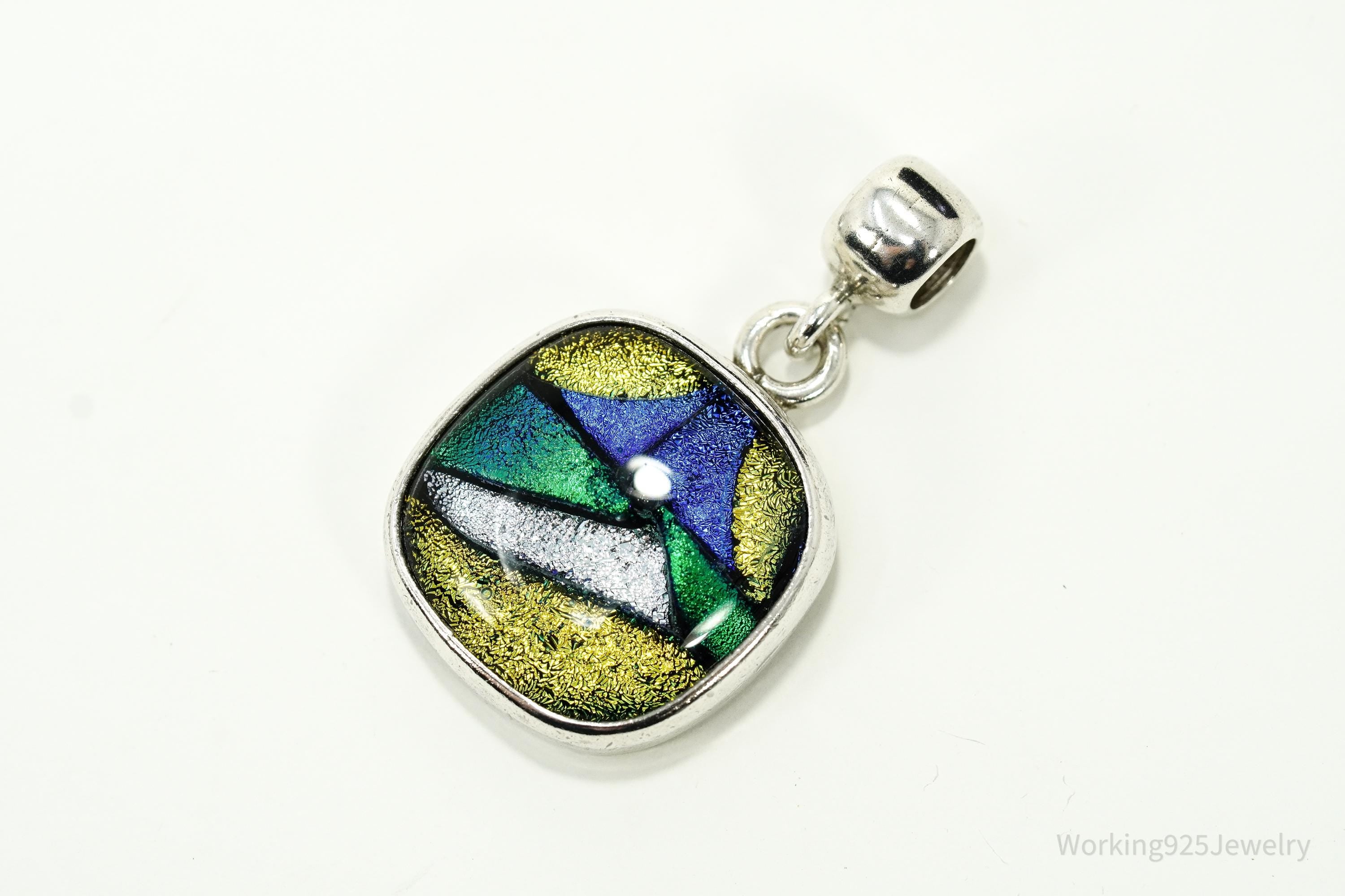 Vintage Dichroic Glass Sterling Silver Pendant