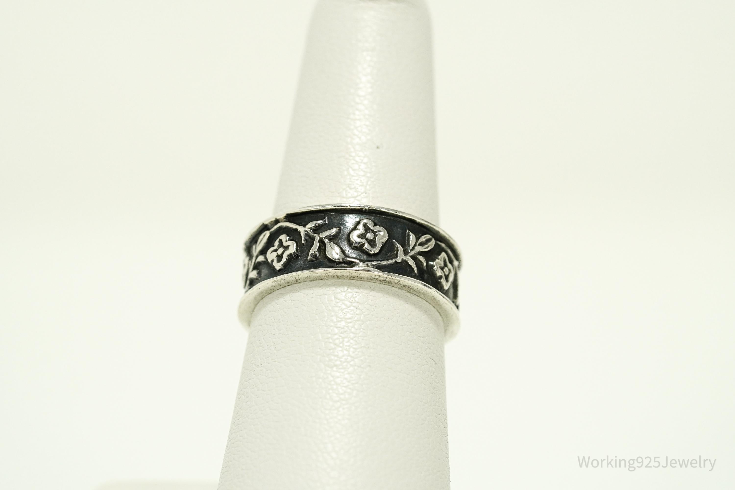 Vintage Mexican Flower Vine Sterling Silver Ring - Size 7.5