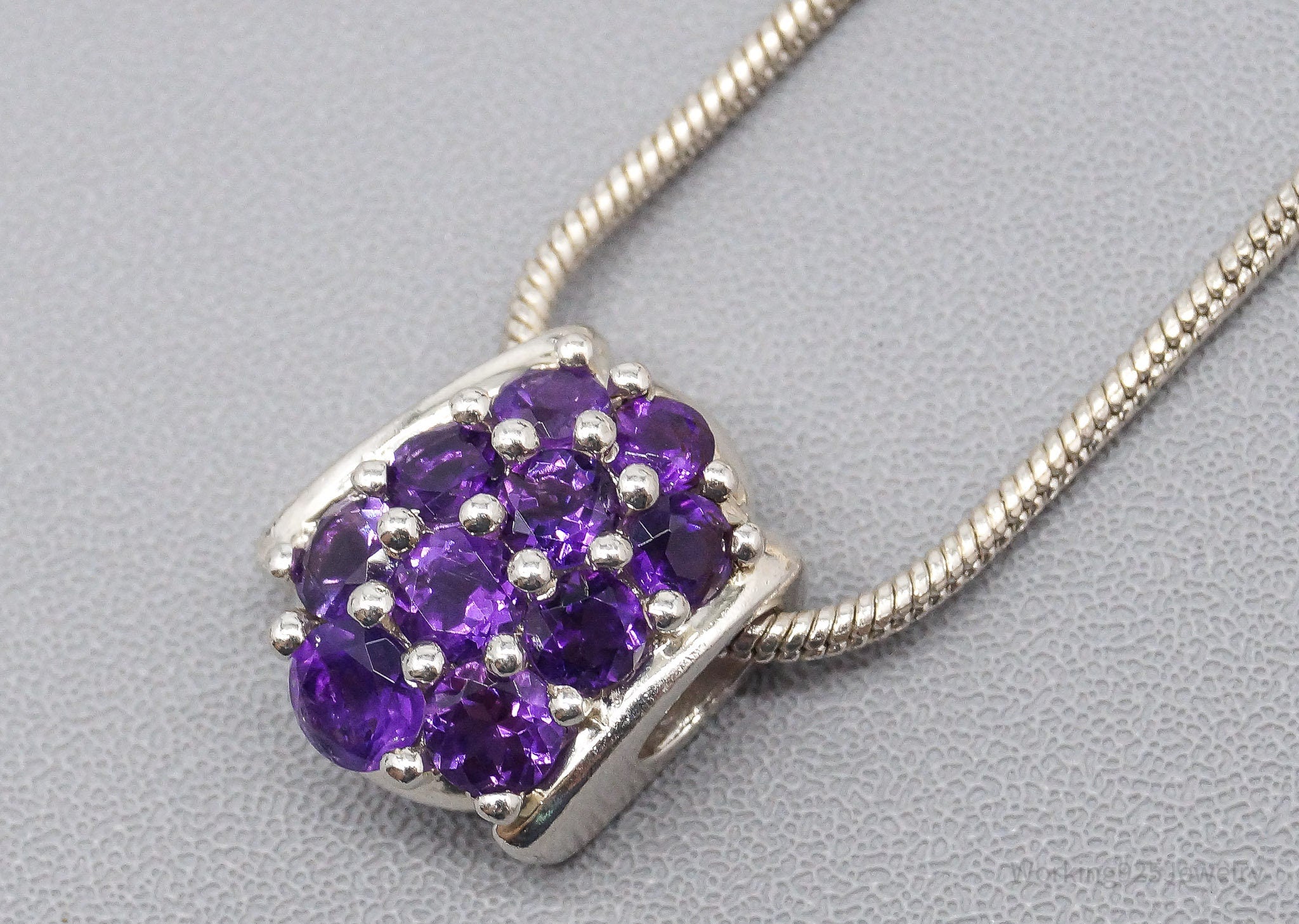 Vintage Amethyst Sterling Silver Chain Necklace 16"