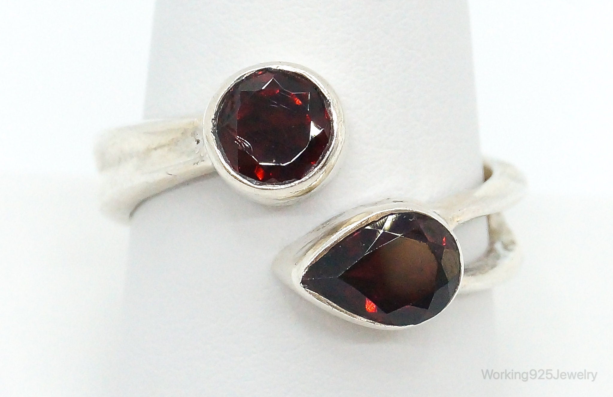 Vintage Garnet Sterling Silver Wrap Ring - Size 9.75 Adjustable