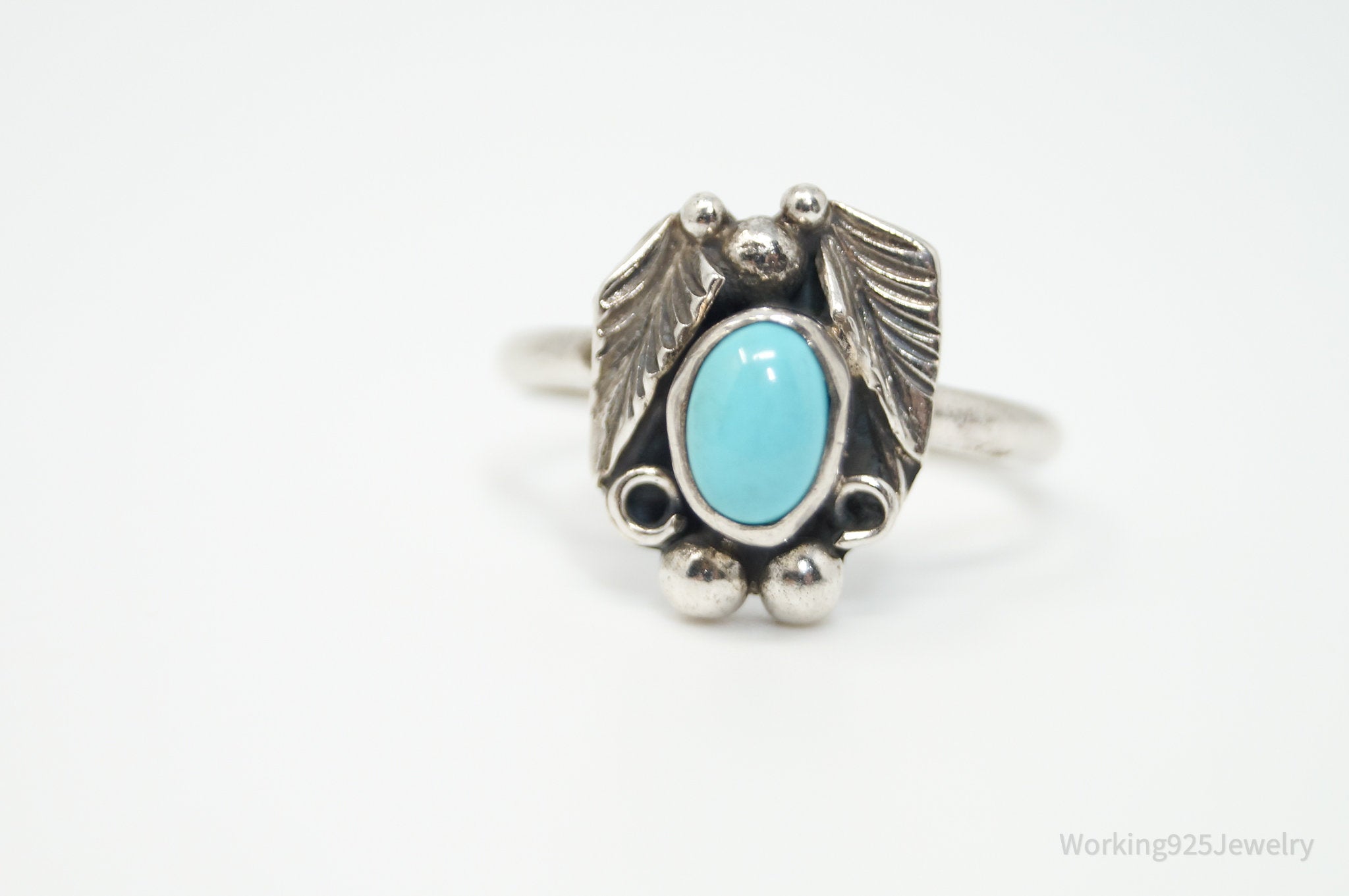 Vtg Native American Turquoise Unsigned Sterling Silver Ring - Sz 7.25