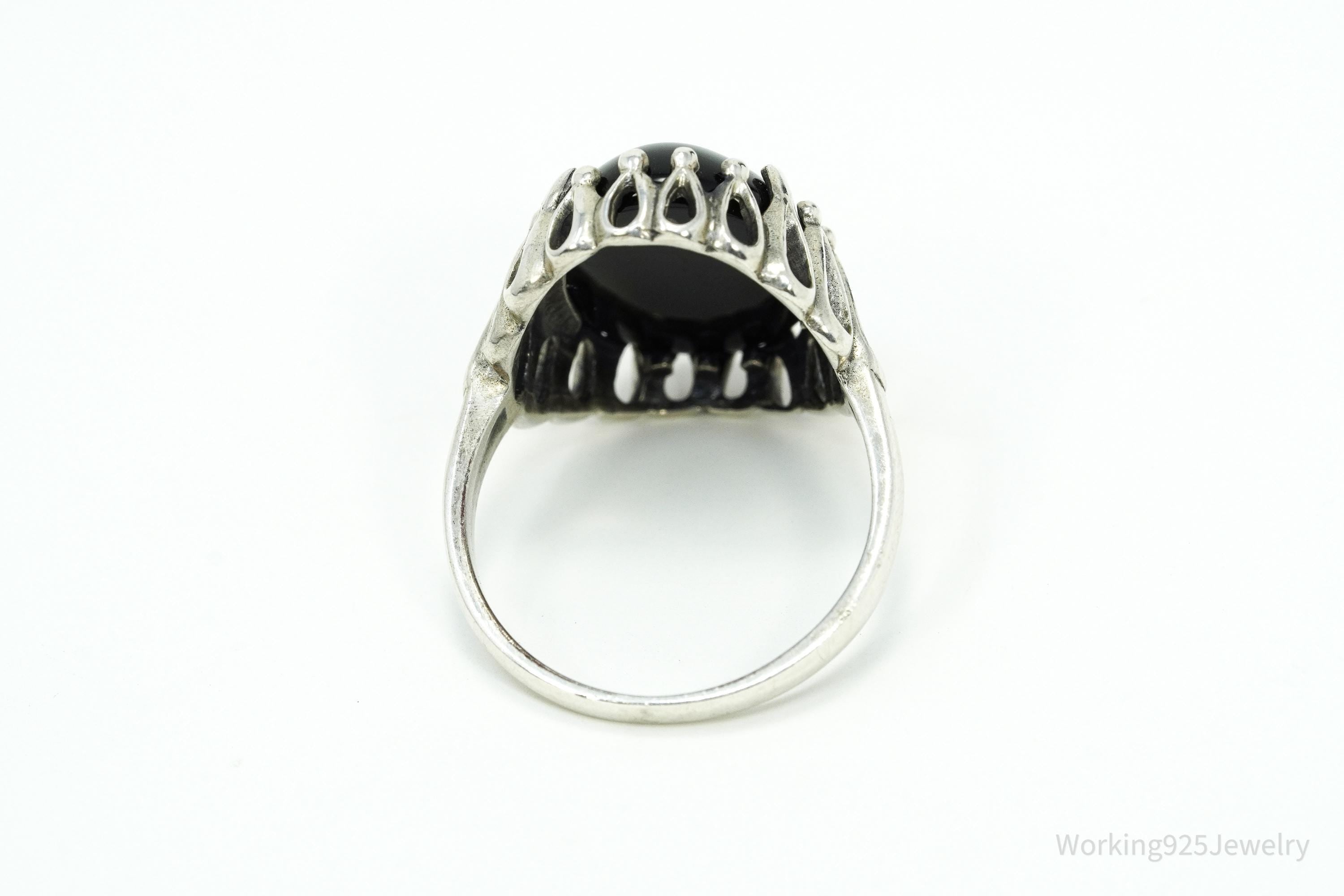 Vintage Designer Kabana Black Onyx Sterling Silver Ring - Size 9.25