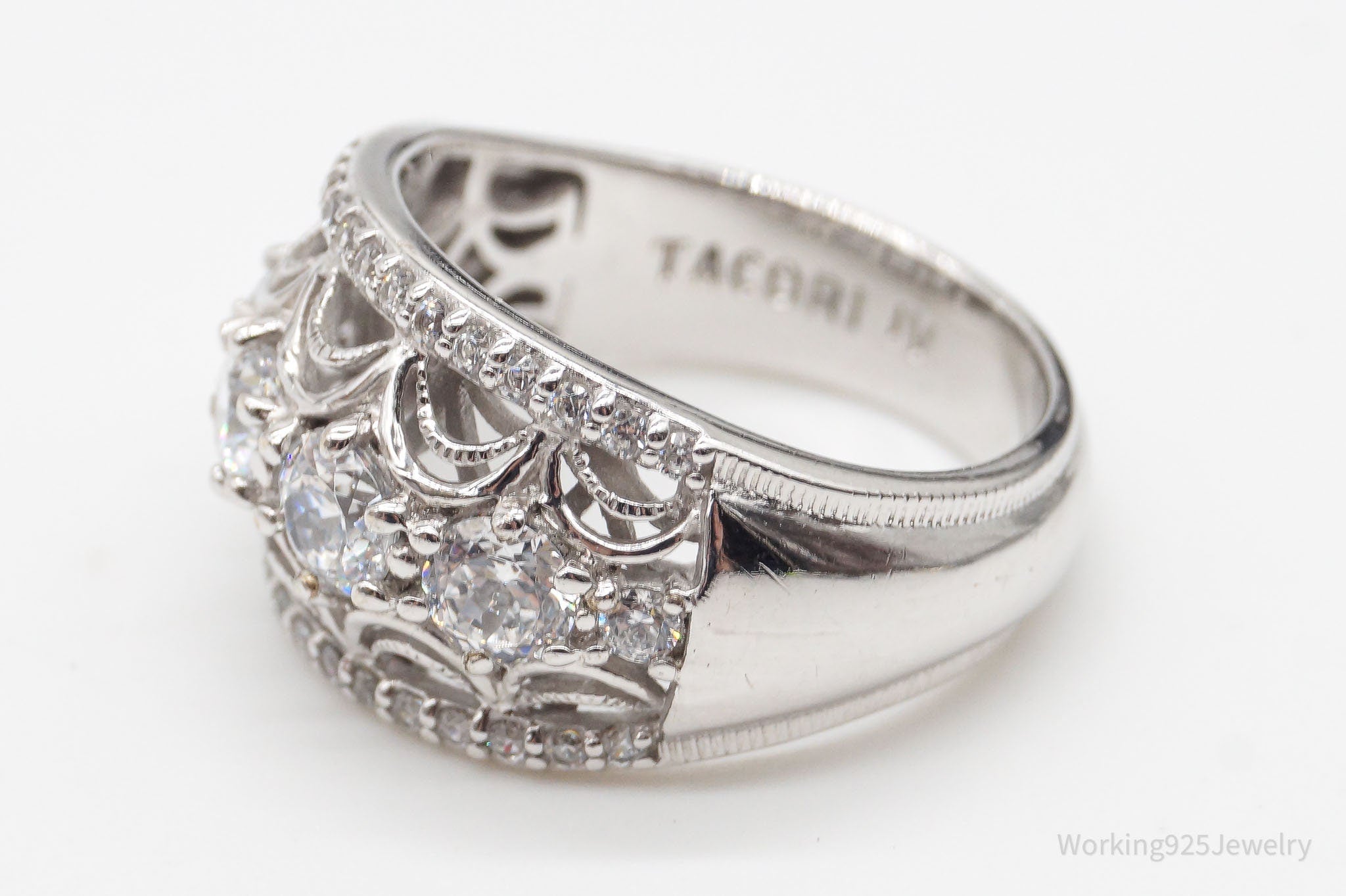 Vintage Designer Tacori IV Cubic Zirconia Sterling Silver Ring - Size 7