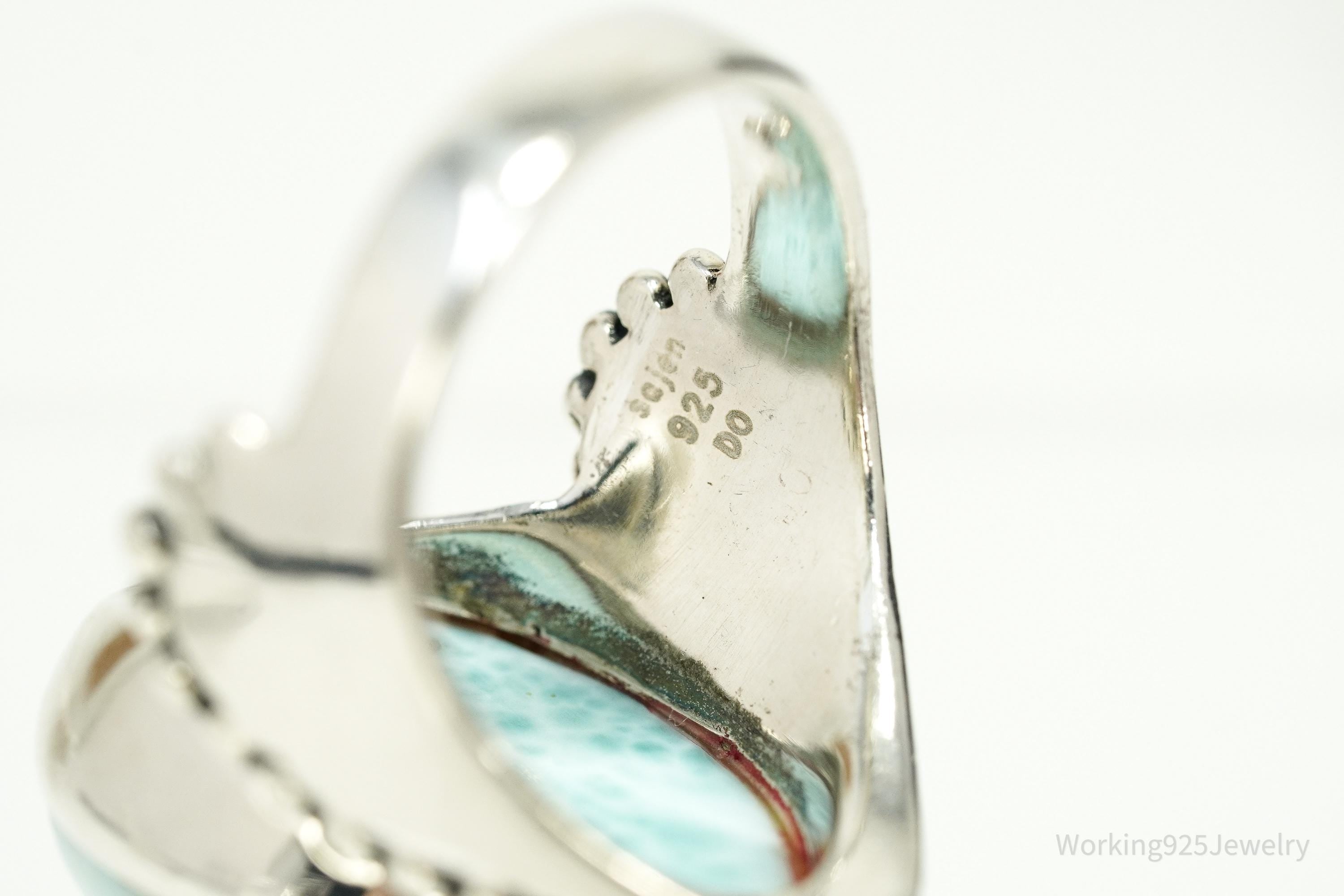 Vintage SAJEN Large Blue Larimar Sterling Silver Ring - Size 10