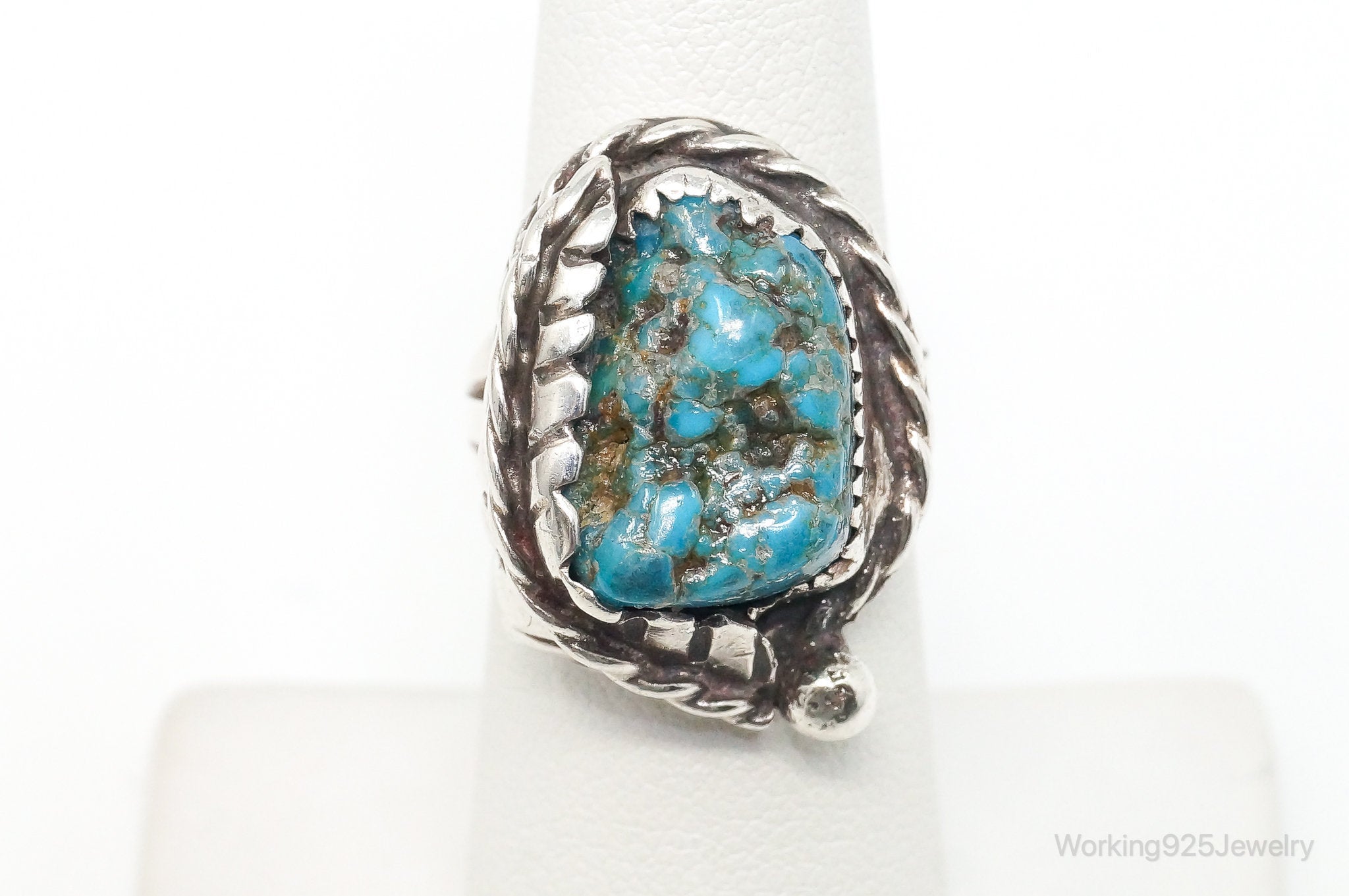 Vintage Native American Turquoise Unsigned Sterling Silver Ring - SZ 6.25