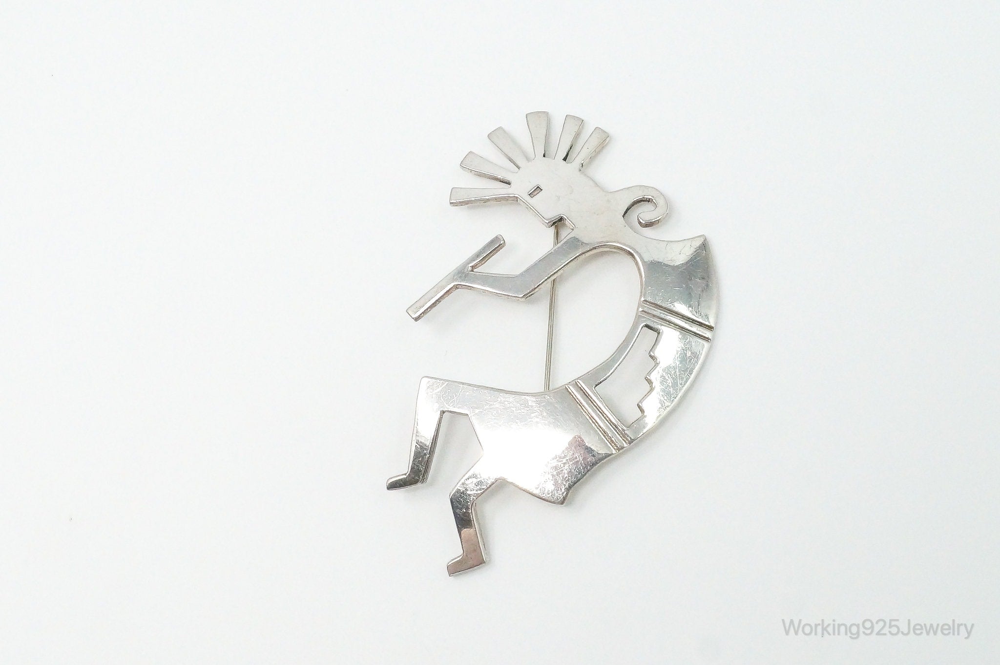 Large Vintage Native American Dancing Kokopelli Sterling Silver Brooch Pin