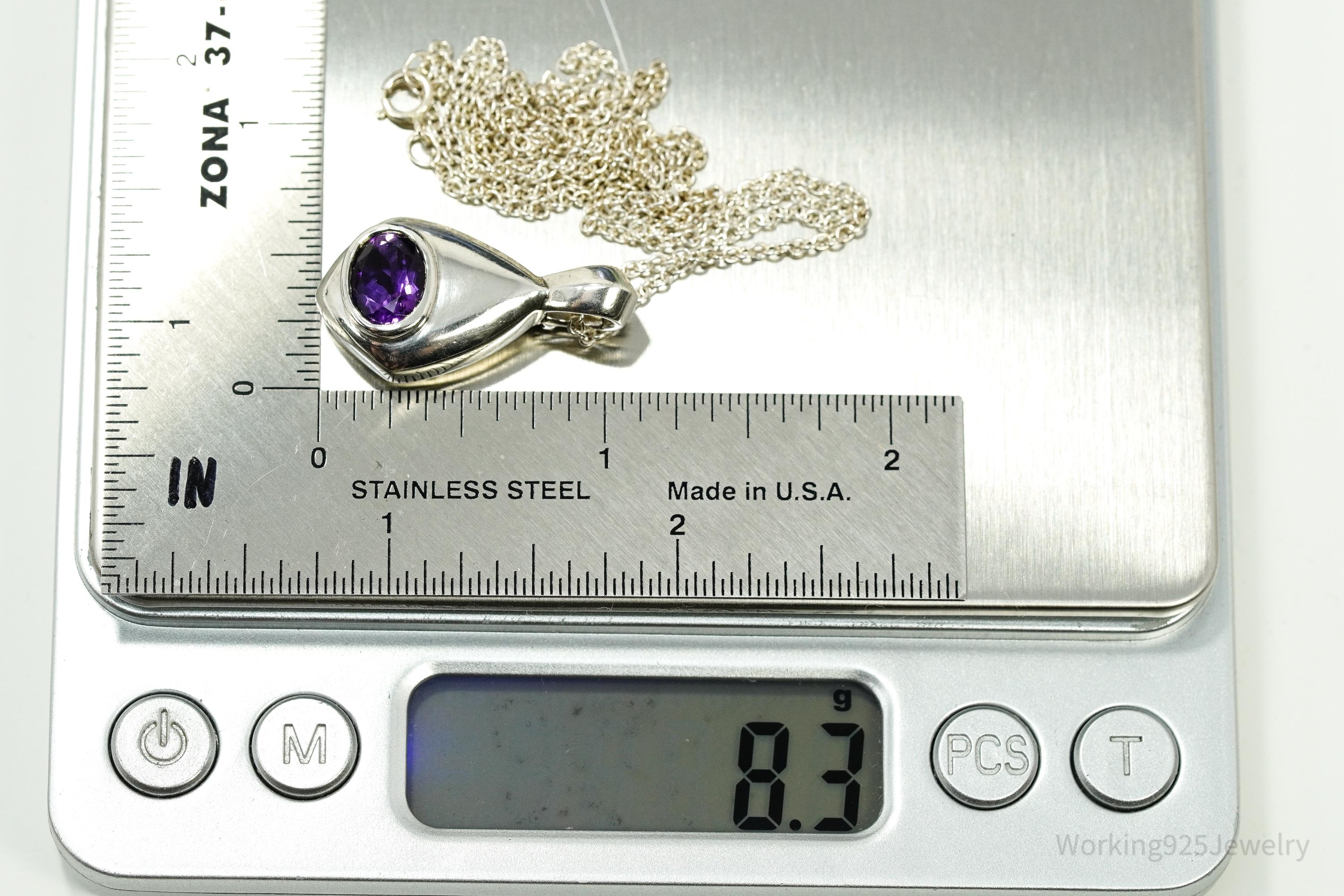 Vintage Amethyst Sterling Silver Chain Necklace 24"