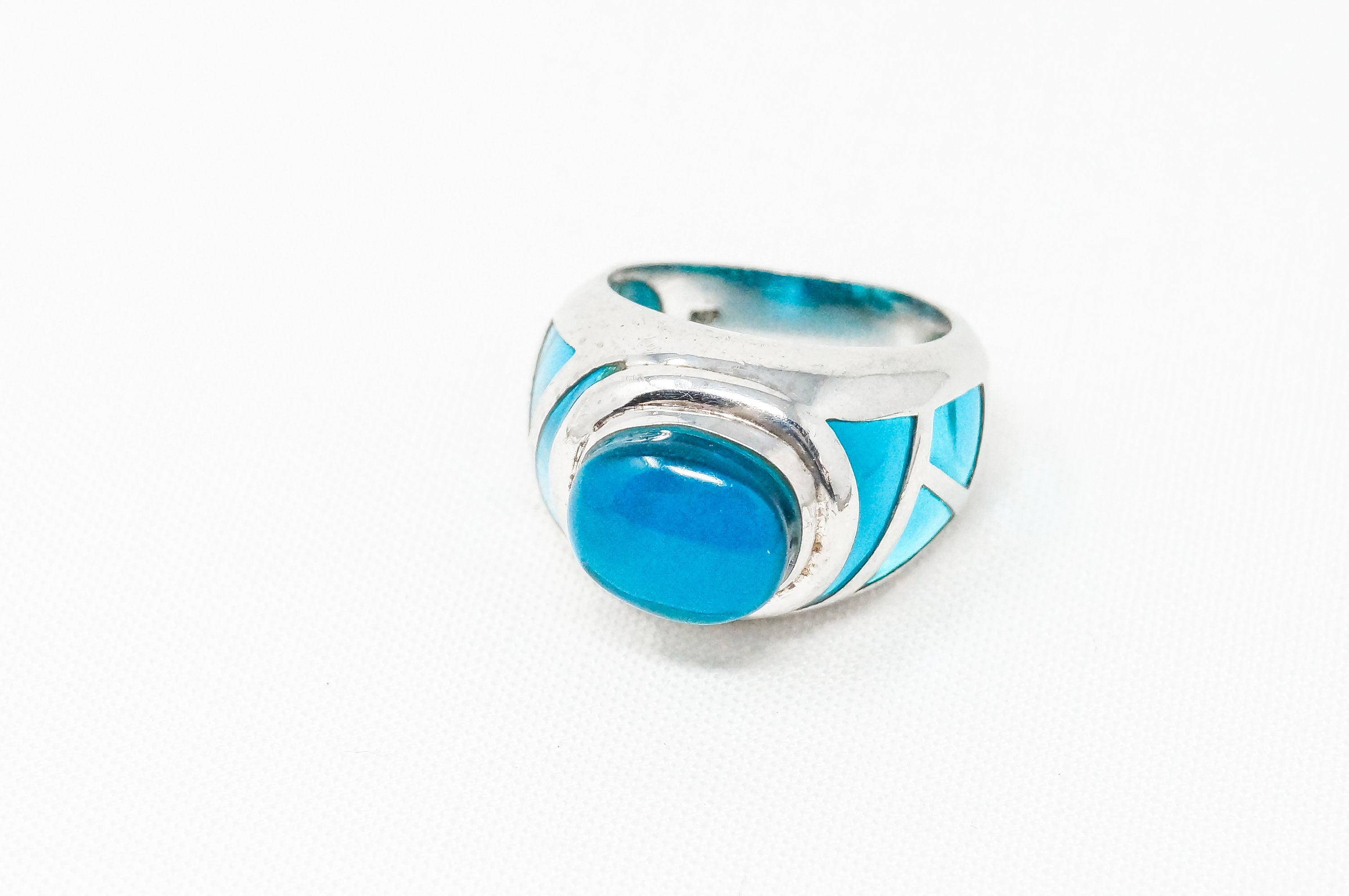 Vintage Blue Ocean Resin Sterling Silver Ring - Sz 6.5 - 785434054