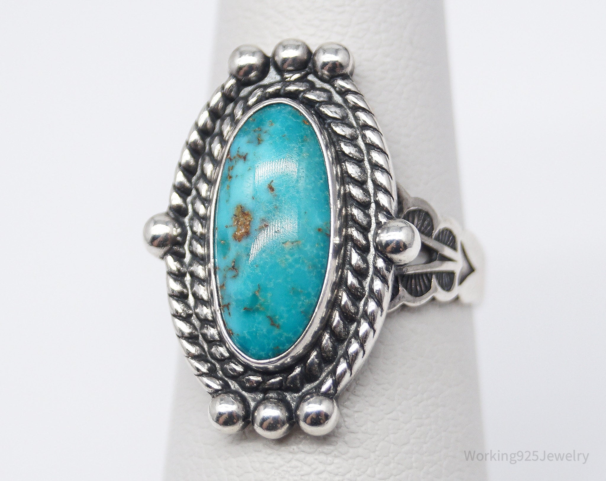 Vintage Handmade Native American Turquoise Sterling Silver Ring - Size 5.75