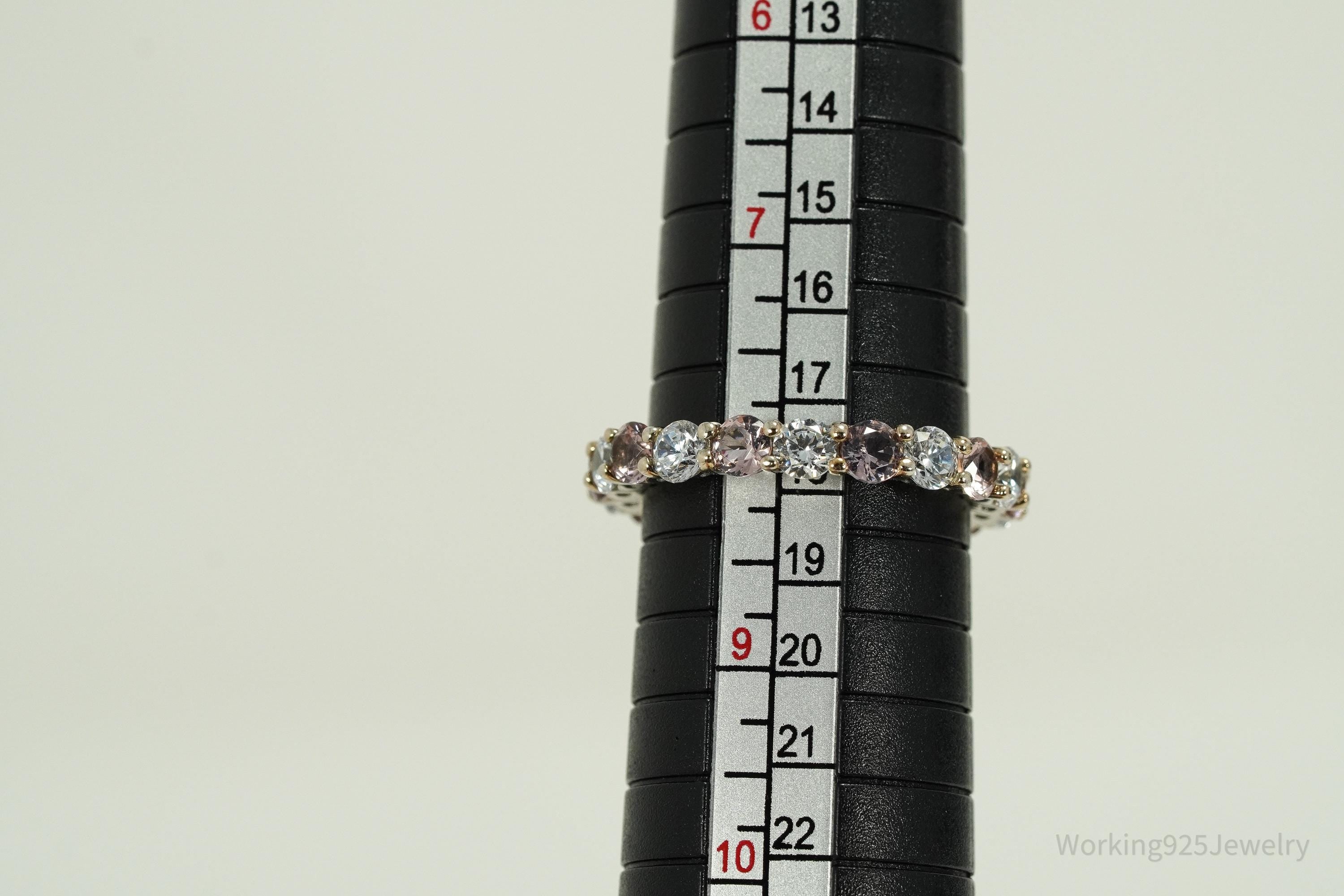 Vintage Cubic Zirconia Platinum Clad Sterling Silver Ring - Size 8